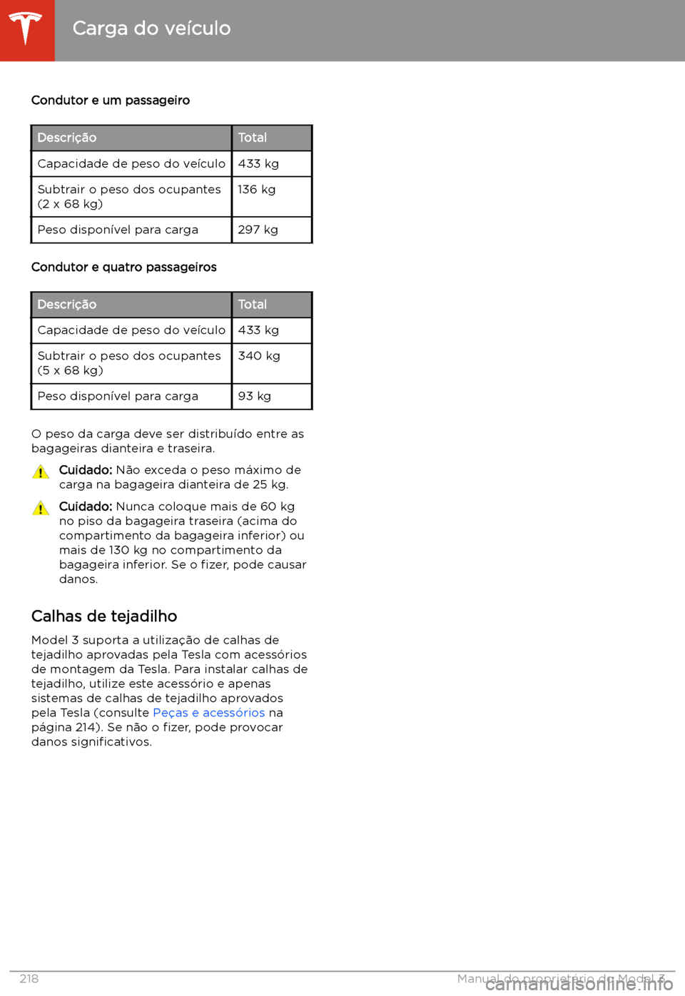 TESLA MODEL 3 2020  Manual do proprietário (in Portuguese) Condutor e um passageiroDescri