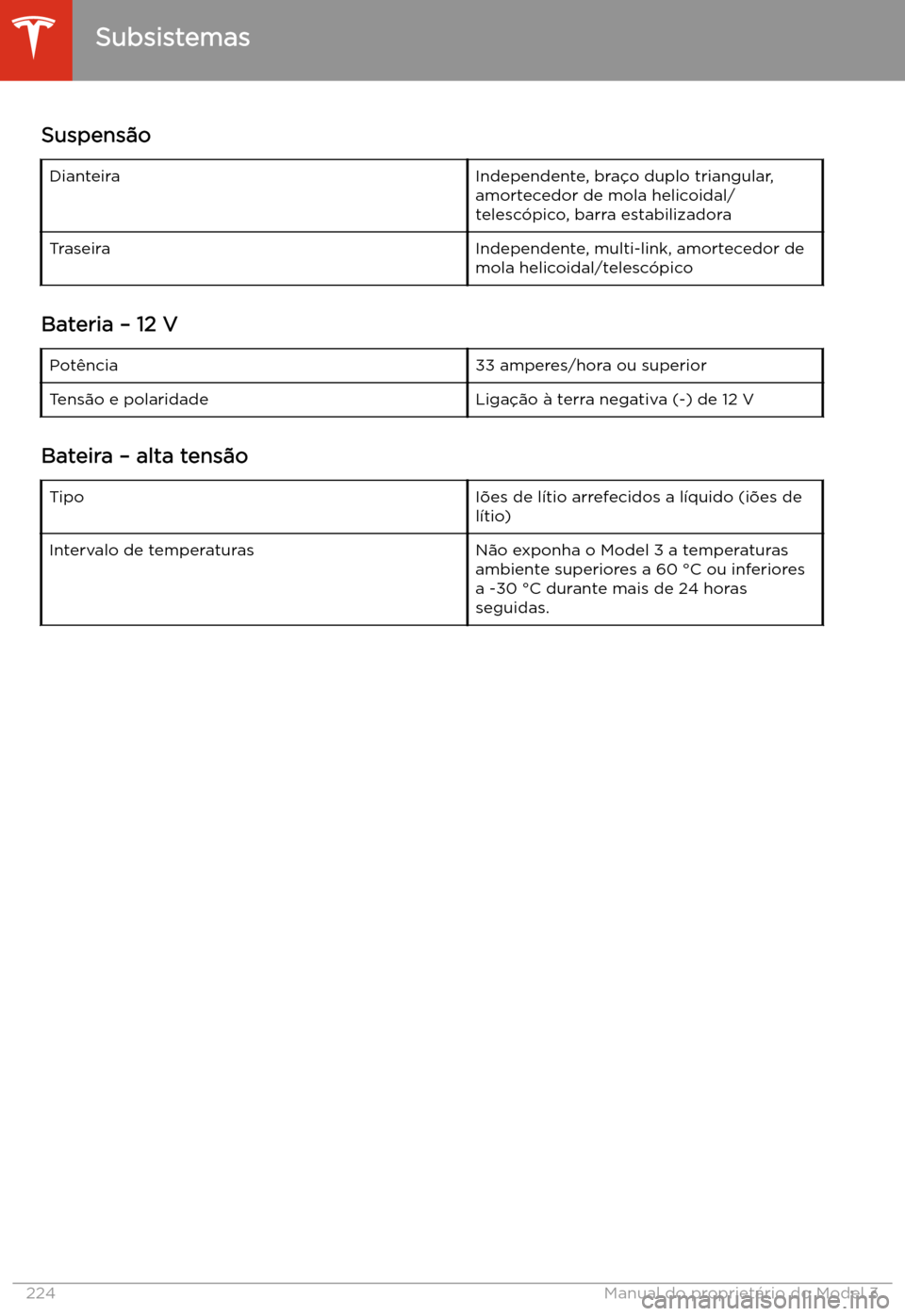 TESLA MODEL 3 2020  Manual do proprietário (in Portuguese) Suspens