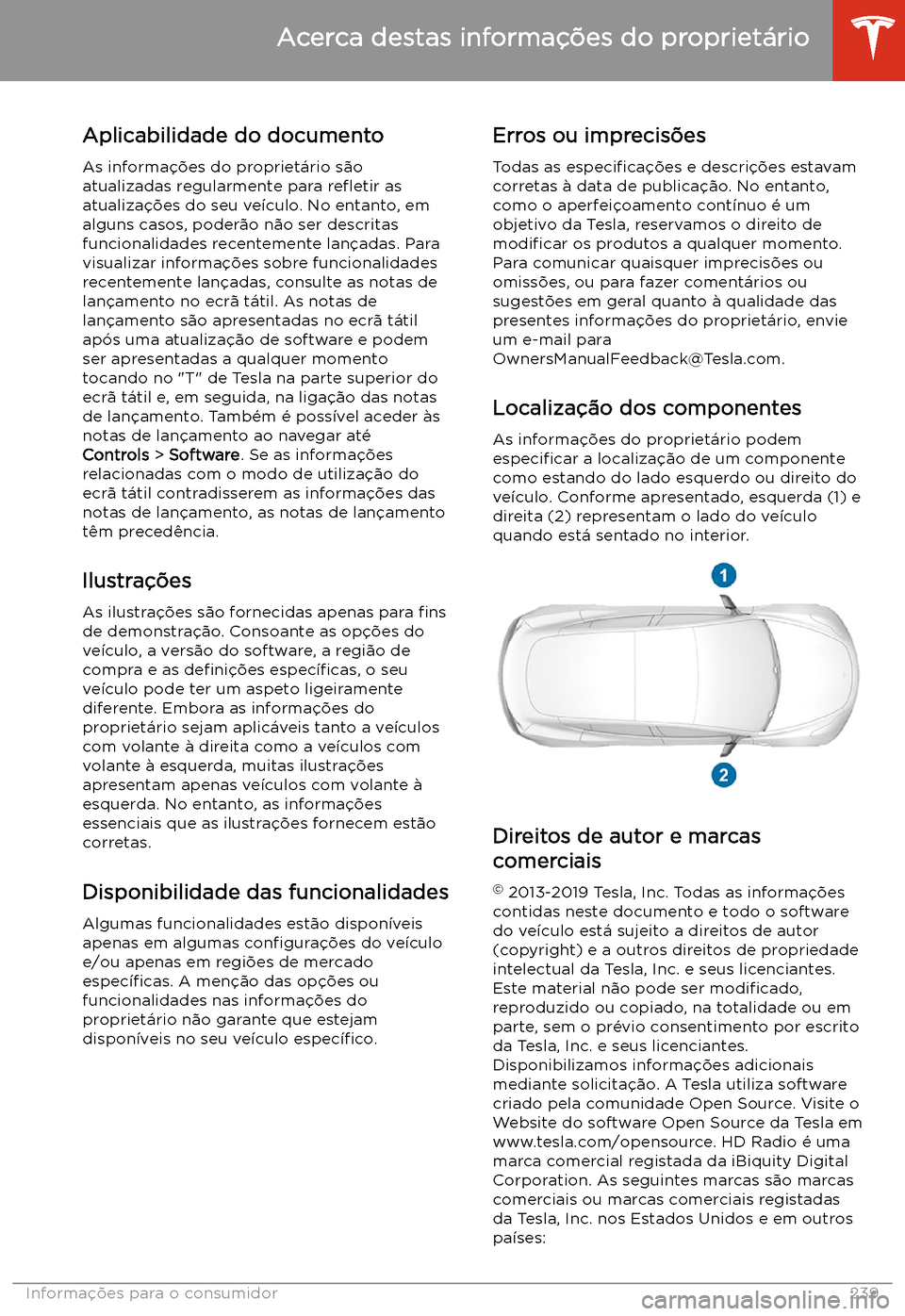 TESLA MODEL 3 2020  Manual do proprietário (in Portuguese) Acerca destas informa