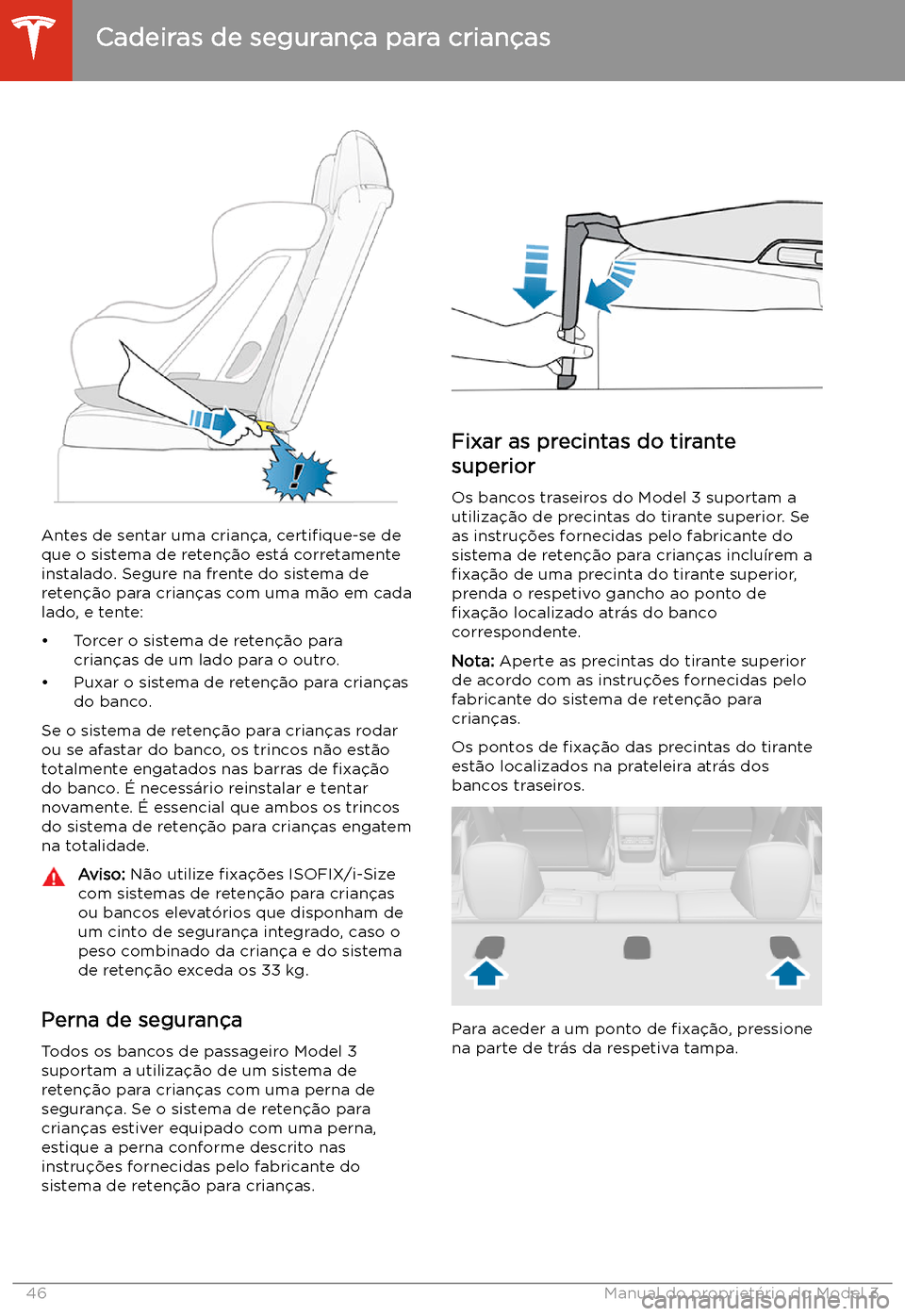 TESLA MODEL 3 2020  Manual do proprietário (in Portuguese) Antes de sentar uma crian