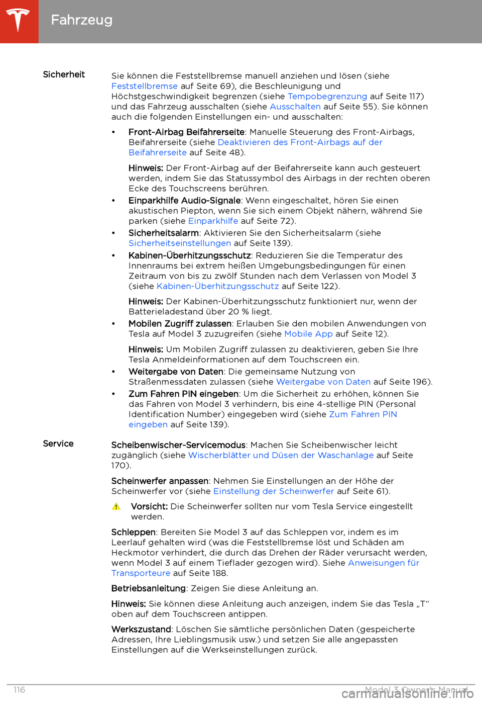 TESLA MODEL 3 2019  Betriebsanleitung (in German) SicherheitSie k