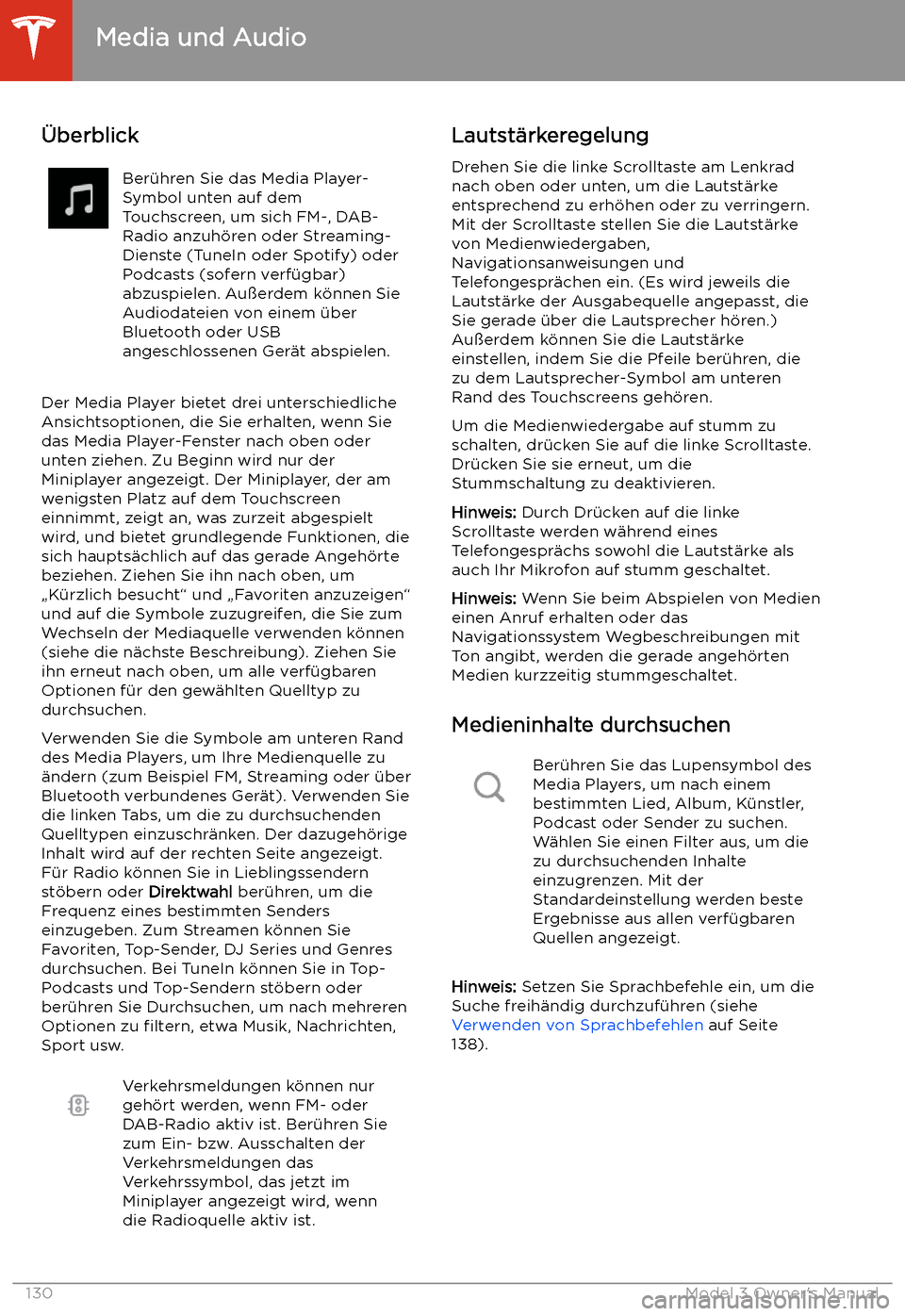 TESLA MODEL 3 2019  Betriebsanleitung (in German) Media und Audio
