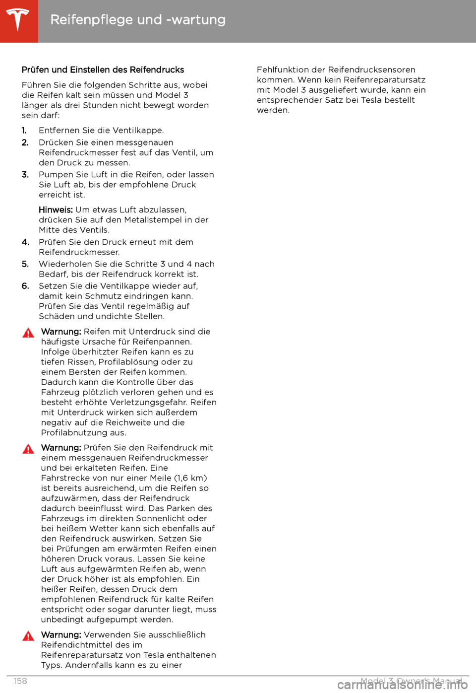 TESLA MODEL 3 2019  Betriebsanleitung (in German) Pr