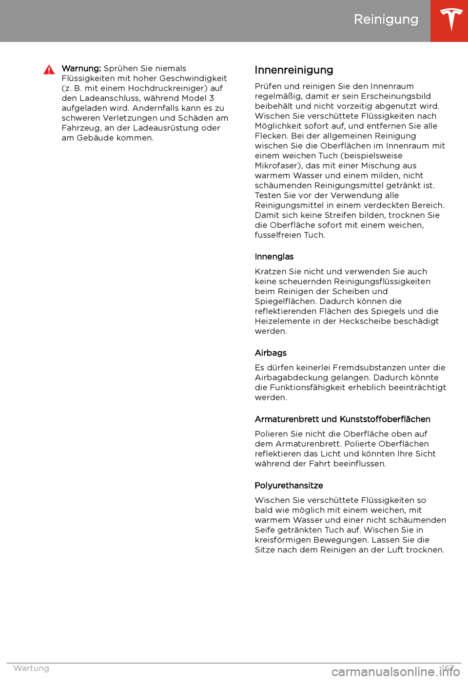 TESLA MODEL 3 2019  Betriebsanleitung (in German) Warnung: Spr
