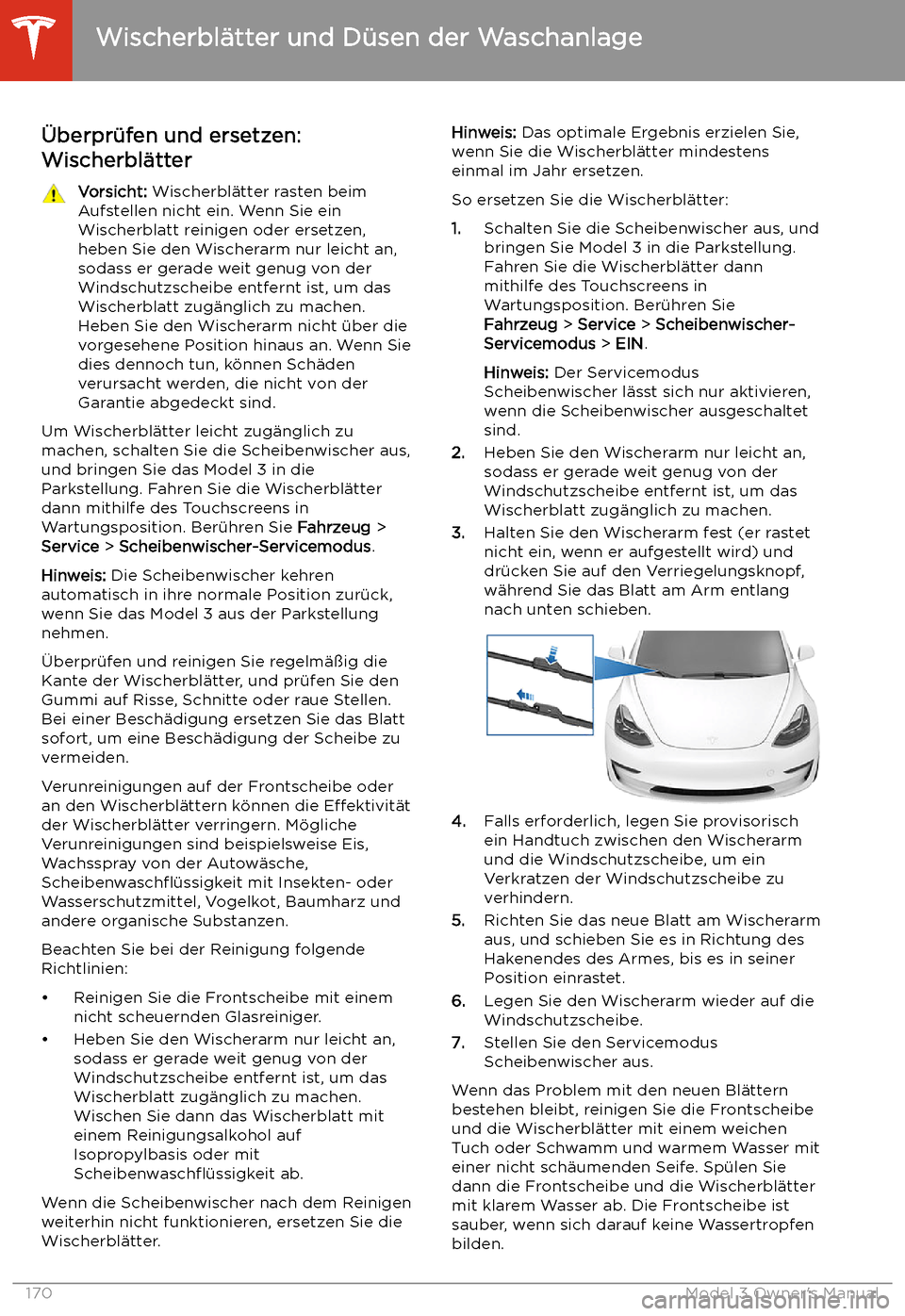 TESLA MODEL 3 2019  Betriebsanleitung (in German) Wischerbl