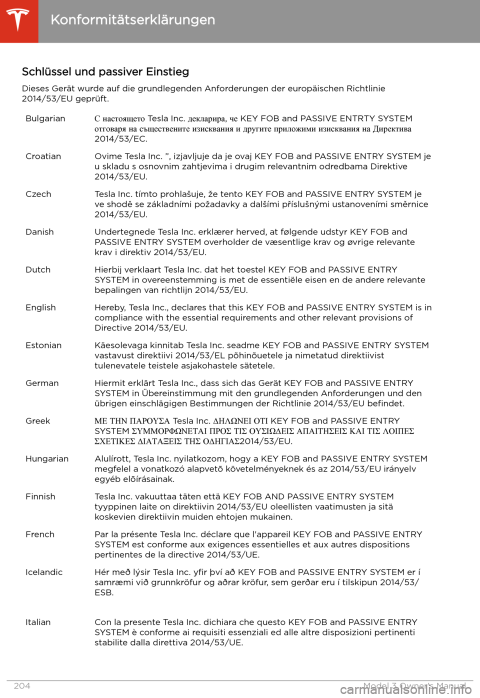 TESLA MODEL 3 2019  Betriebsanleitung (in German) Schl