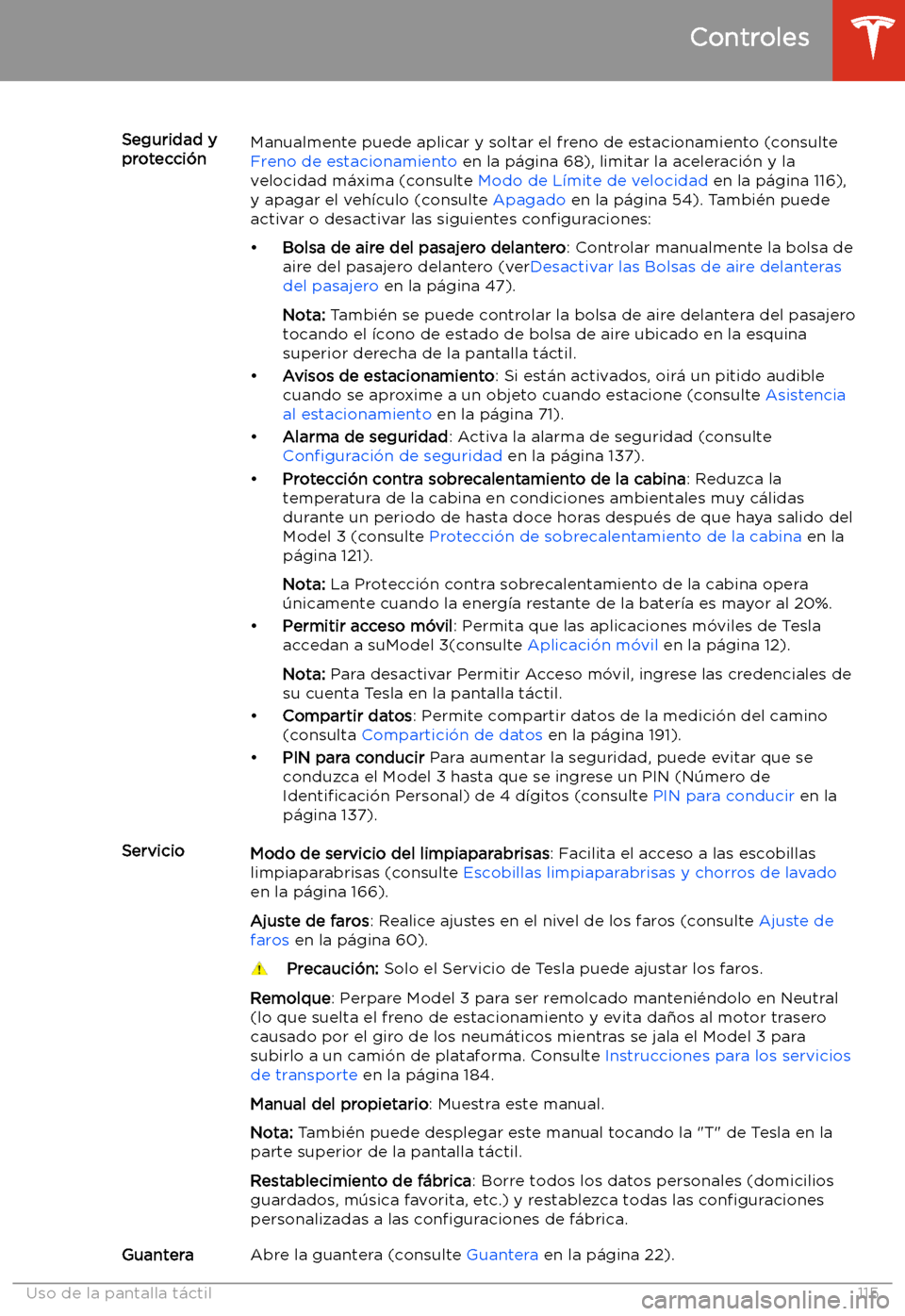 TESLA MODEL 3 2019  Manual del propietario (in Spanish)  Seguridad y
protecci