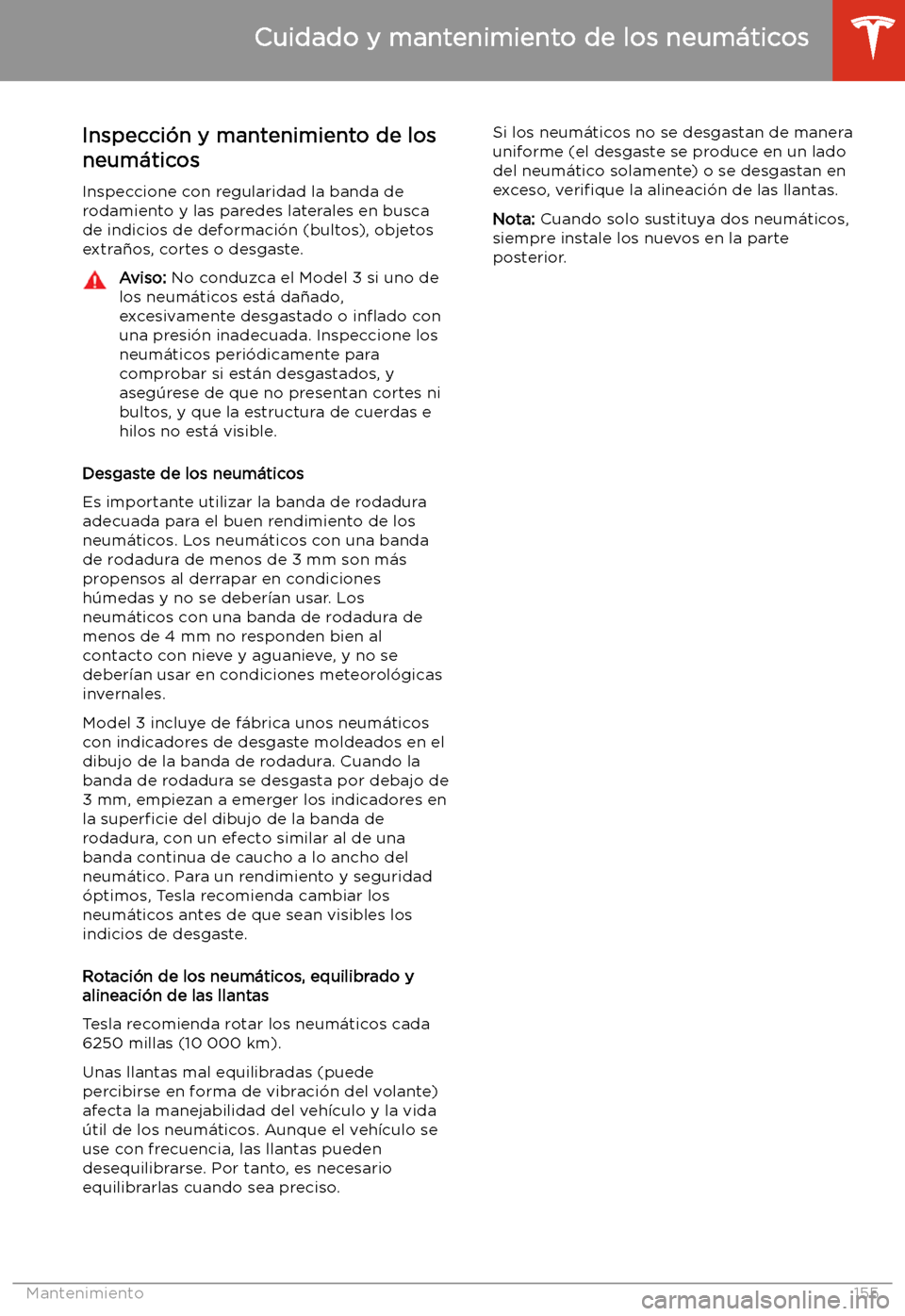 TESLA MODEL 3 2019  Manual del propietario (in Spanish)  Inspecci