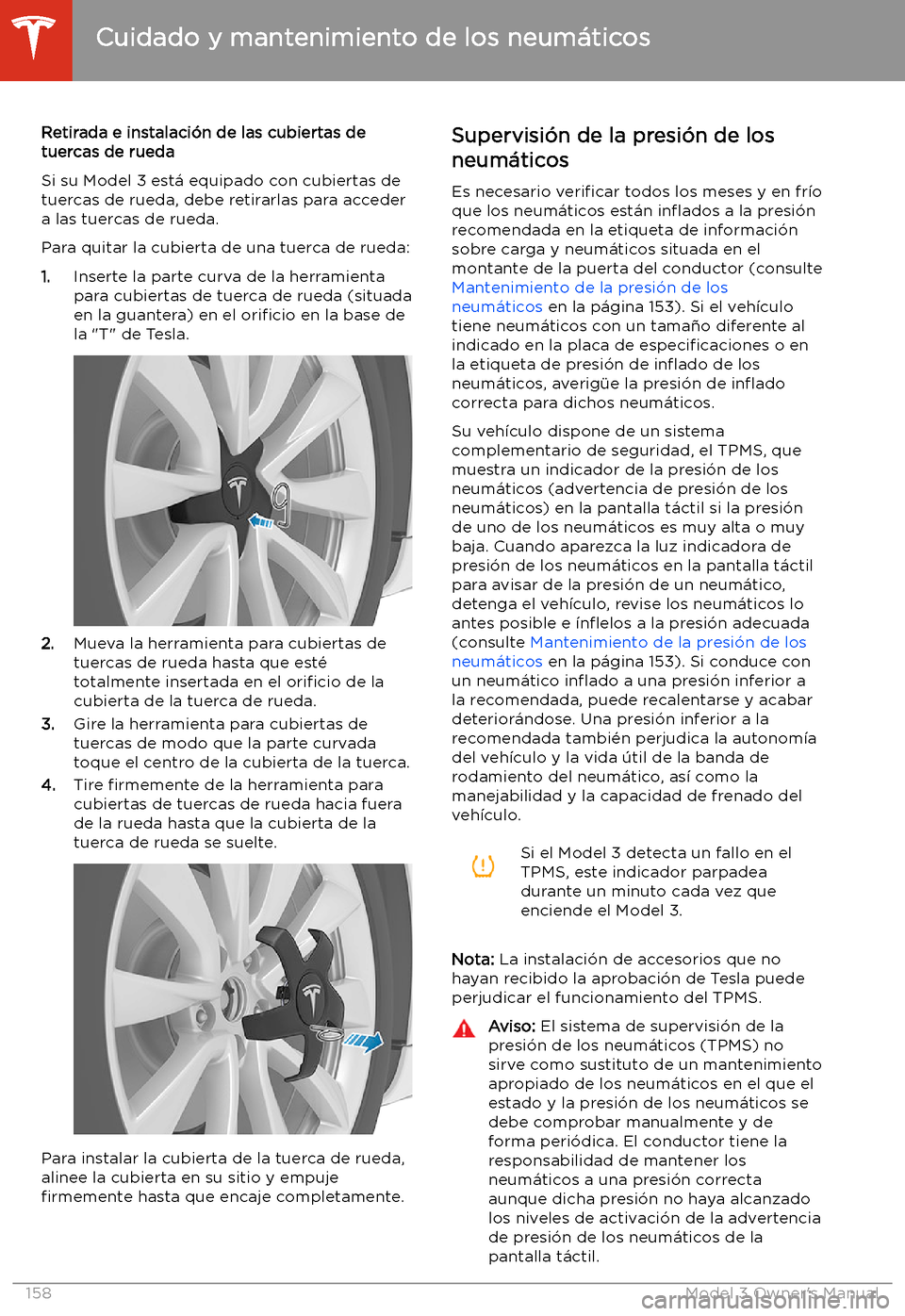 TESLA MODEL 3 2019  Manual del propietario (in Spanish)  Retirada e instalaci