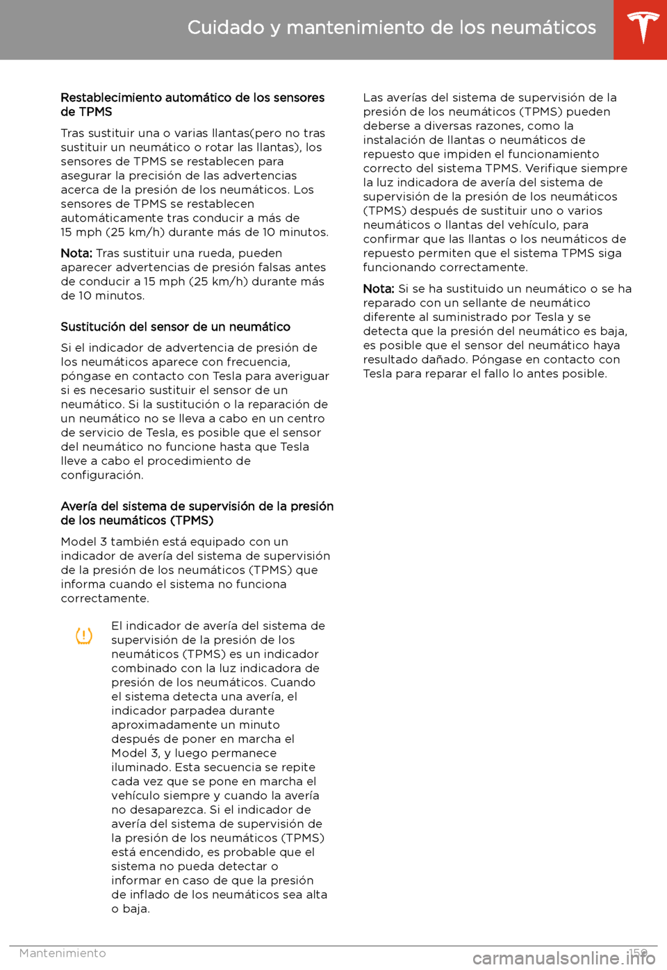 TESLA MODEL 3 2019  Manual del propietario (in Spanish)  Restablecimiento autom