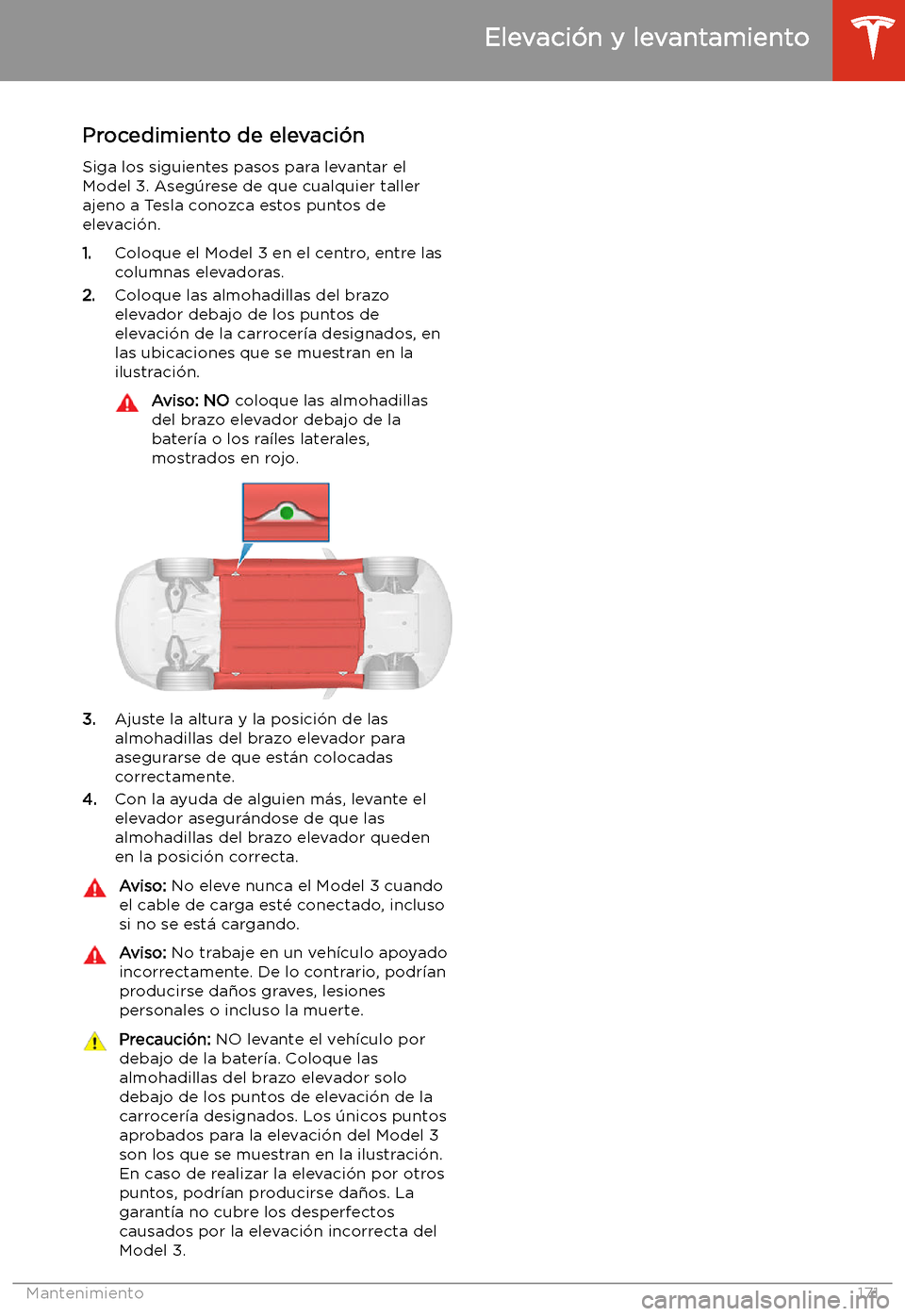 TESLA MODEL 3 2019  Manual del propietario (in Spanish)  Elevaci