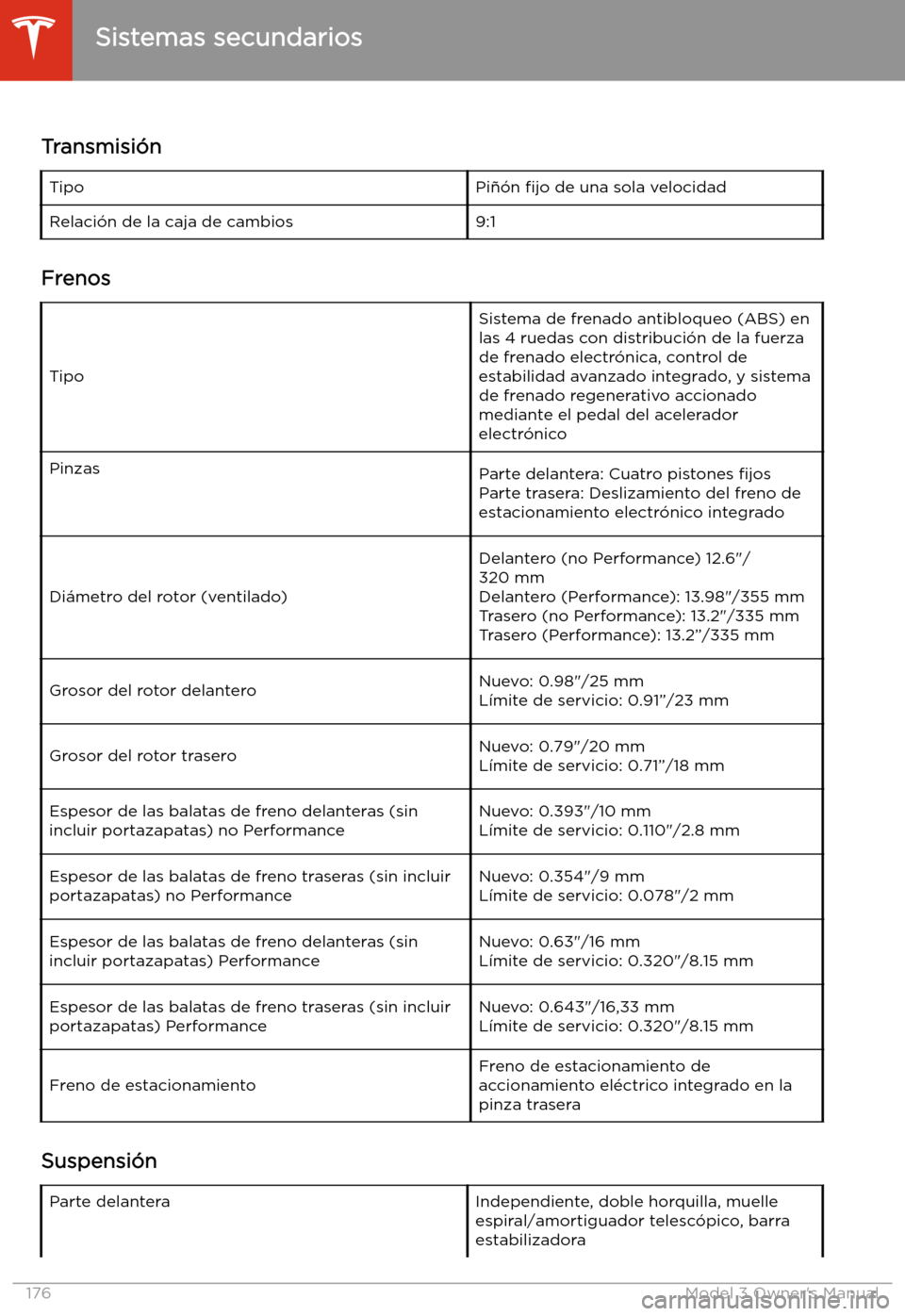 TESLA MODEL 3 2019  Manual del propietario (in Spanish)  Sistemas secundarios
Transmisi