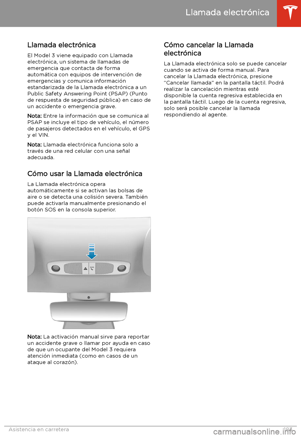 TESLA MODEL 3 2019  Manual del propietario (in Spanish)  Llamada electr