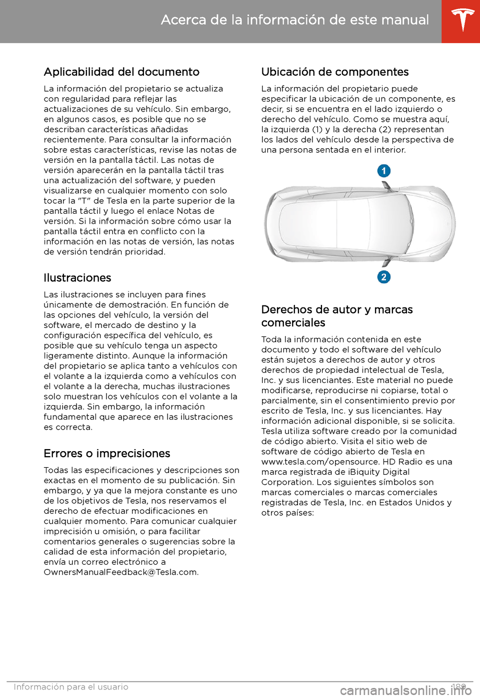 TESLA MODEL 3 2019  Manual del propietario (in Spanish)  Acerca de la informaci