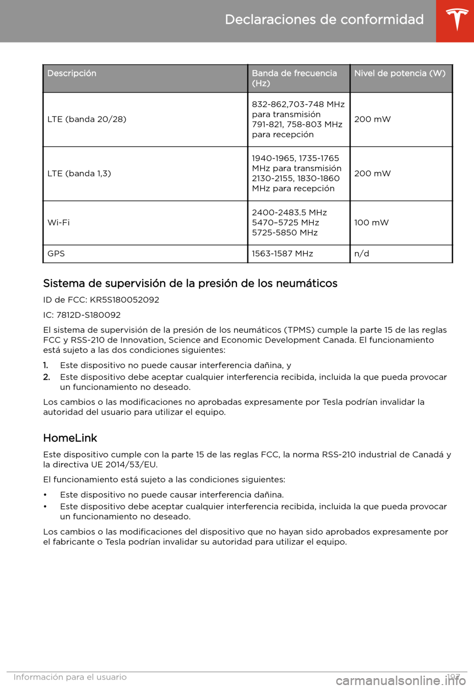 TESLA MODEL 3 2019  Manual del propietario (in Spanish)  Descripci