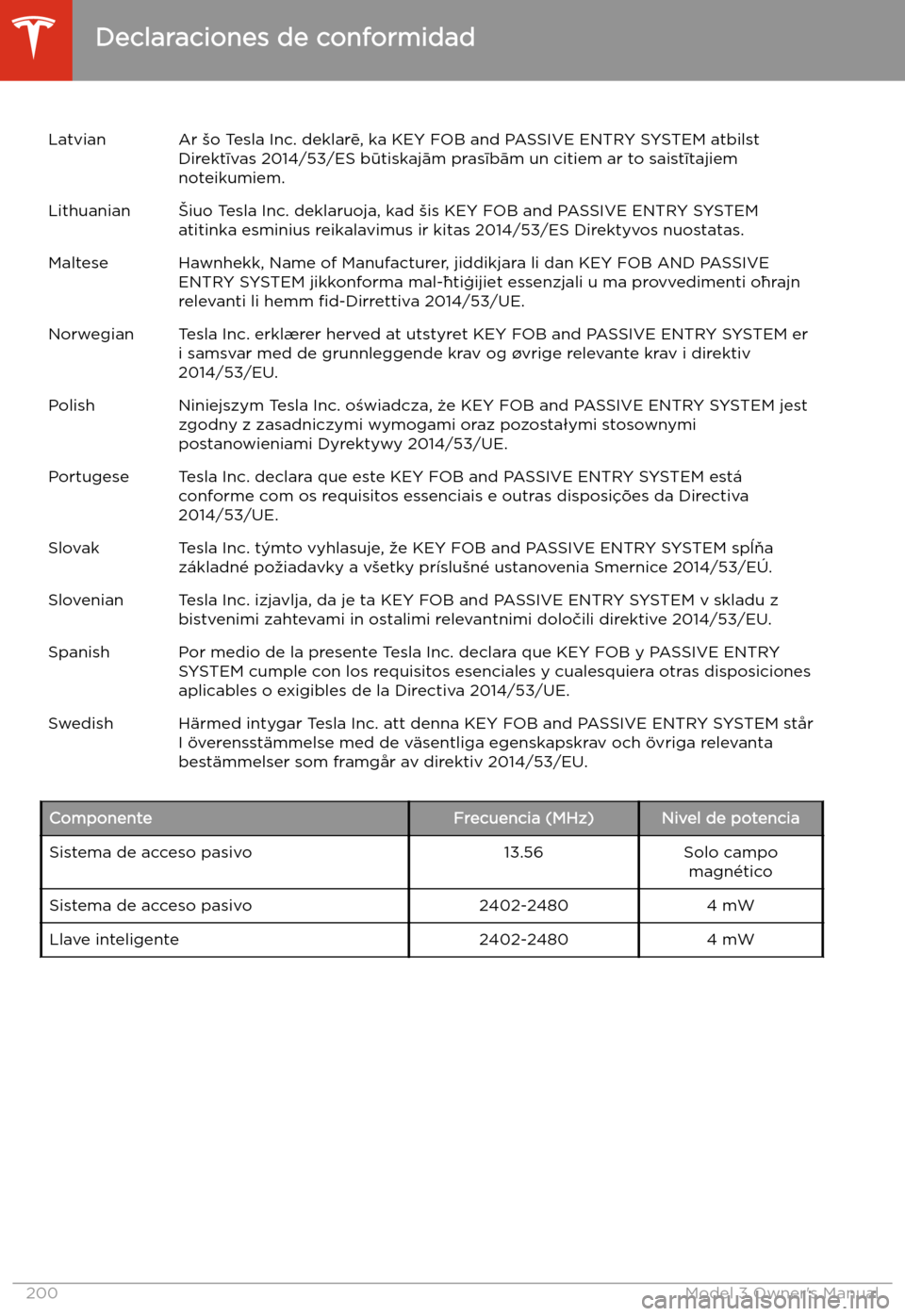TESLA MODEL 3 2019  Manual del propietario (in Spanish)  LatvianAr 