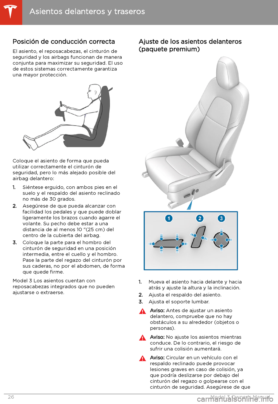 TESLA MODEL 3 2019  Manual del propietario (in Spanish)  Asientos y sistemas de sujeci