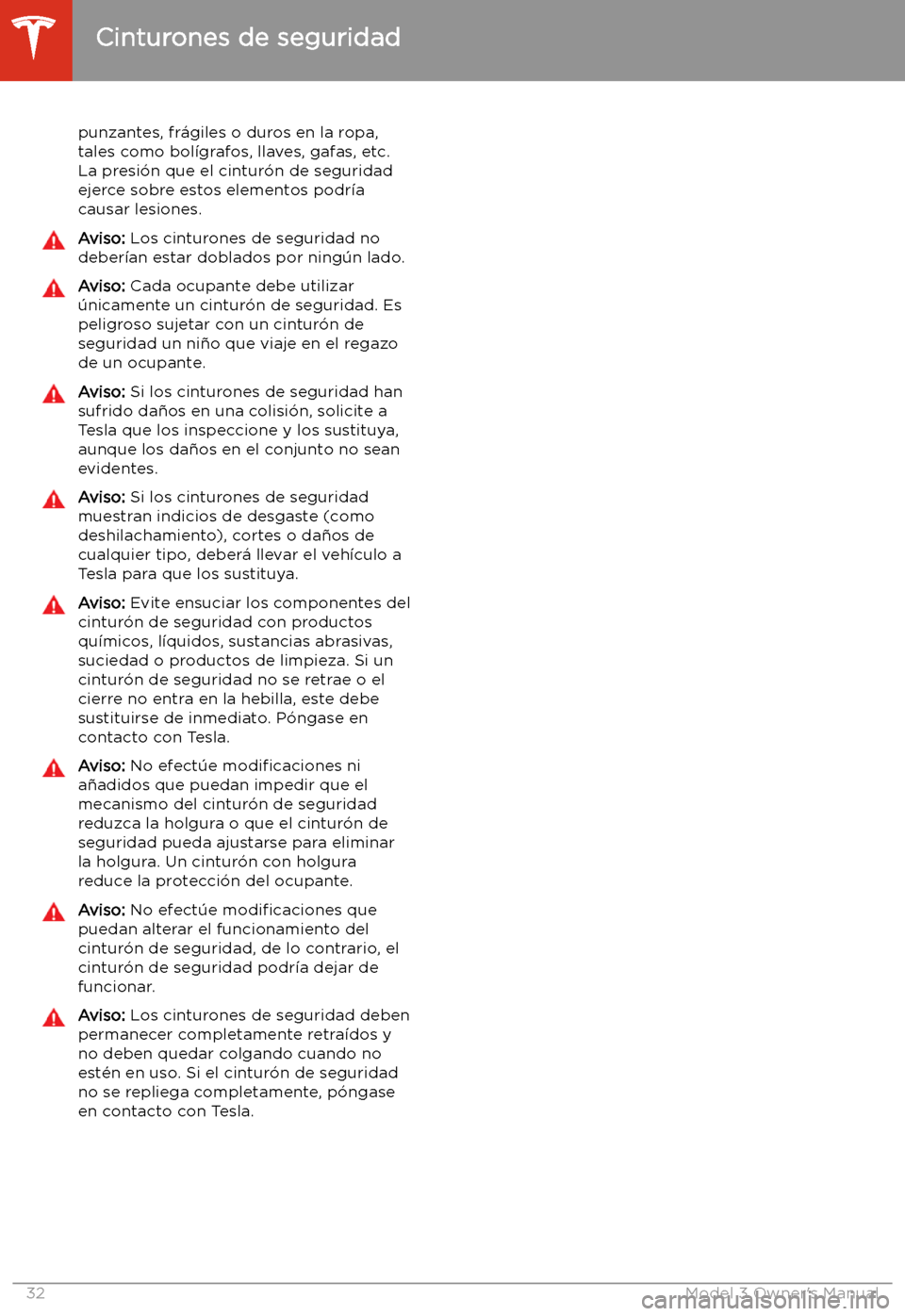 TESLA MODEL 3 2019  Manual del propietario (in Spanish)  punzantes, fr