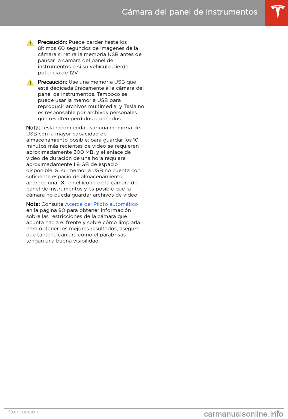 TESLA MODEL 3 2019  Manual del propietario (in Spanish)  Precauci
