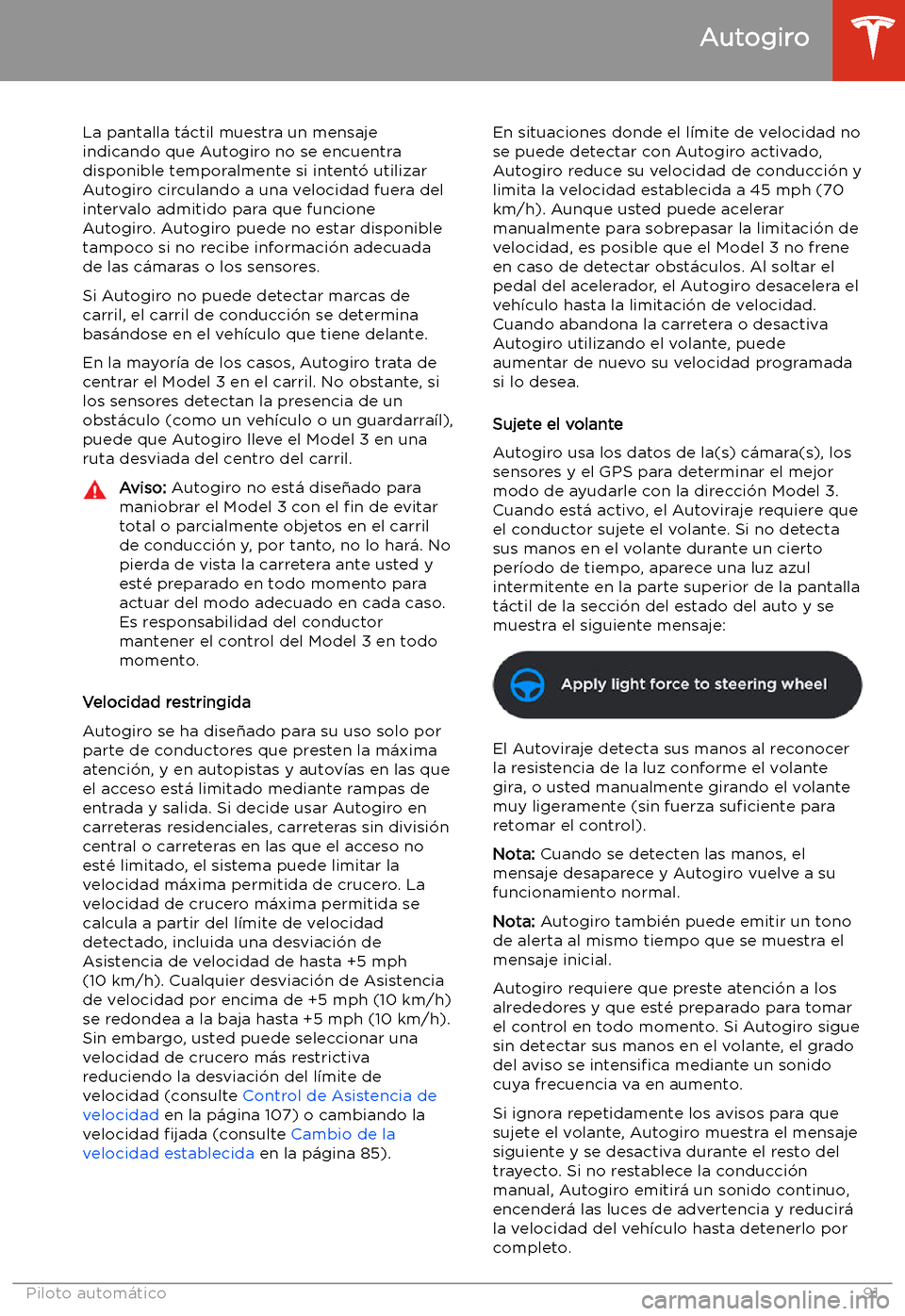 TESLA MODEL 3 2019  Manual del propietario (in Spanish)  La pantalla t