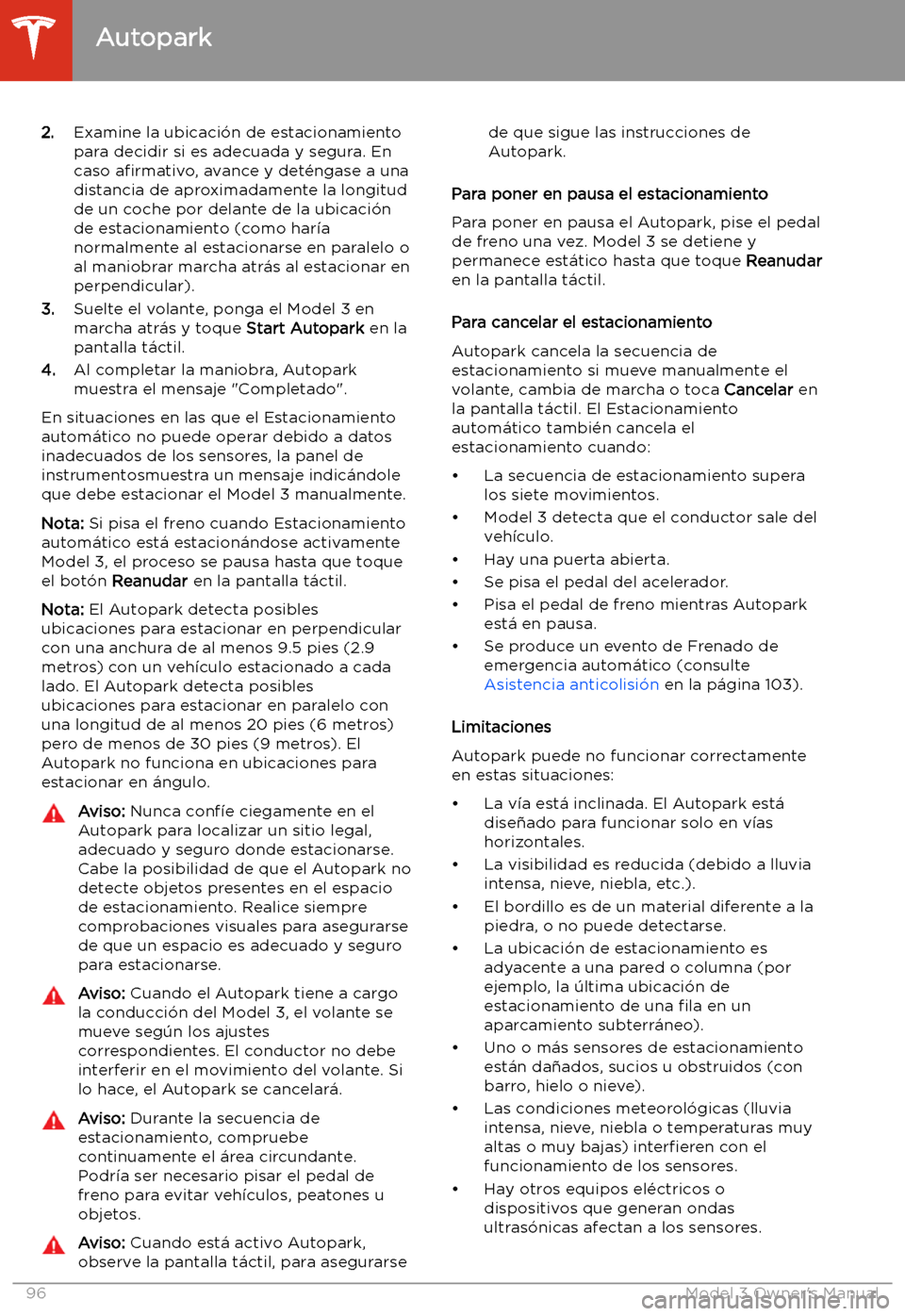 TESLA MODEL 3 2019  Manual del propietario (in Spanish)  2.Examine la ubicaci