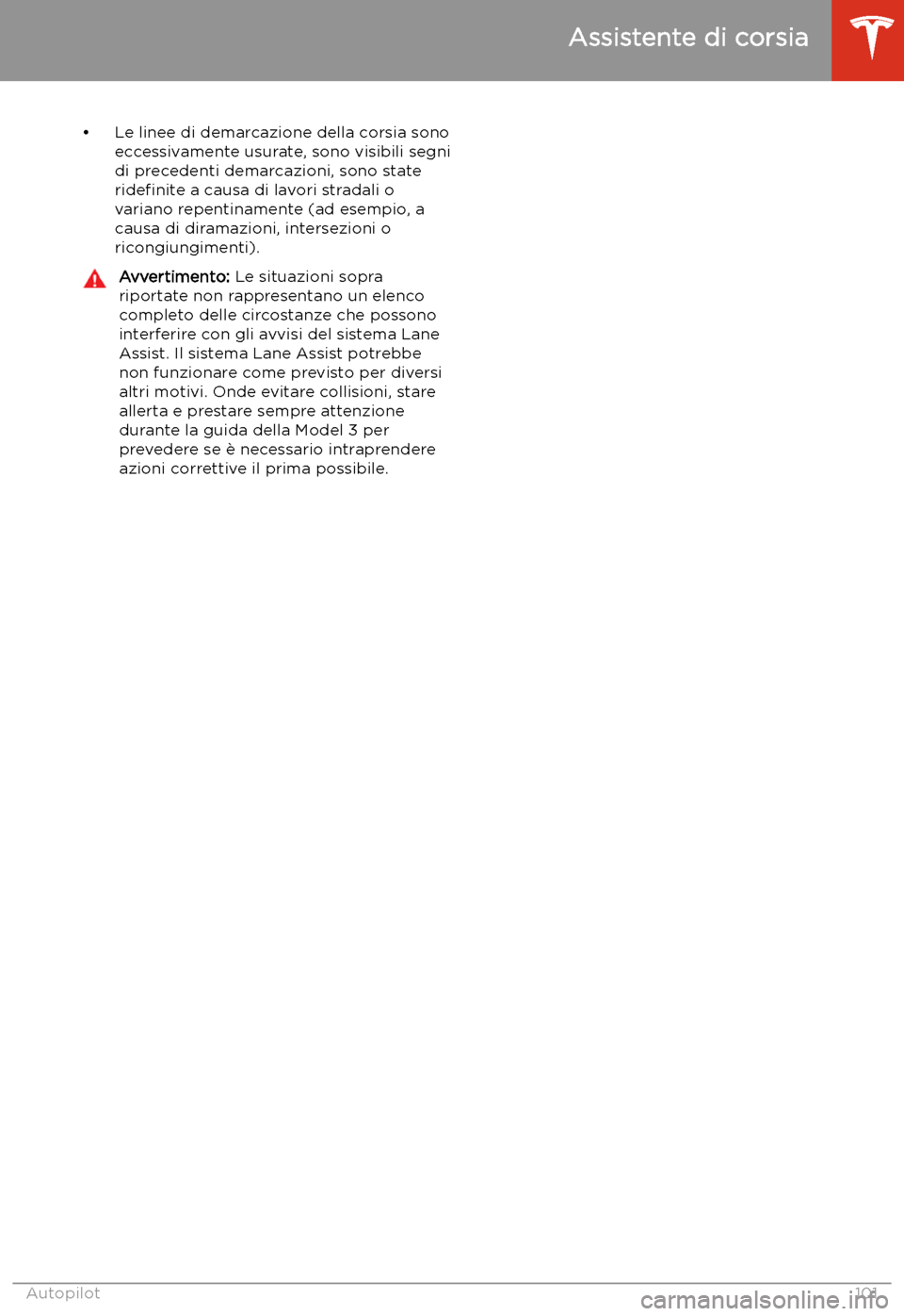 TESLA MODEL 3 2019  Manuale del proprietario (in Italian) 