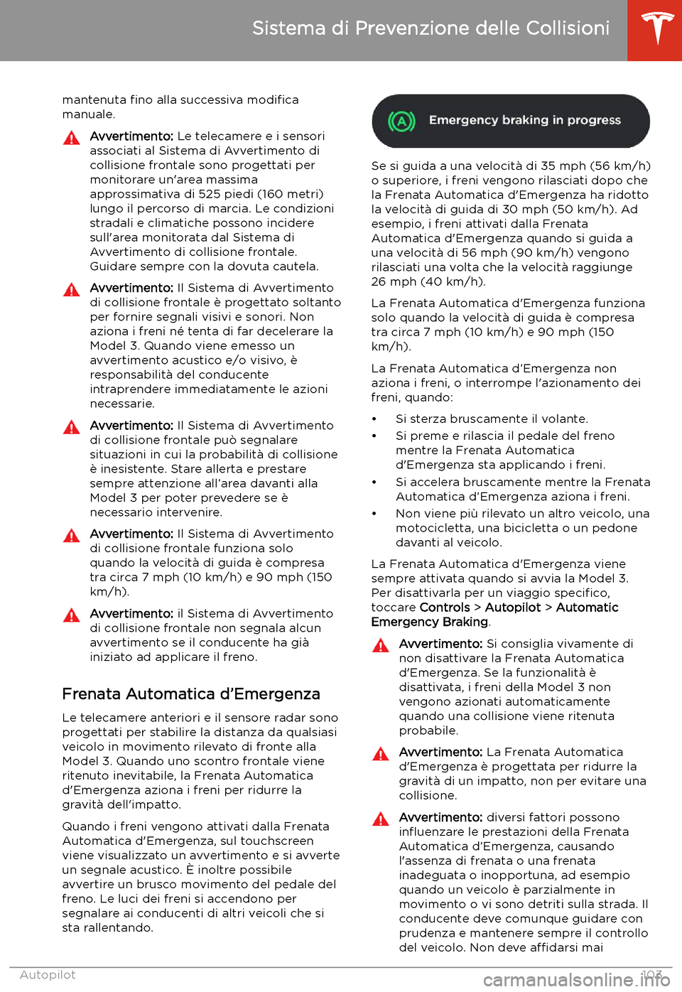 TESLA MODEL 3 2019  Manuale del proprietario (in Italian) mantenuta 