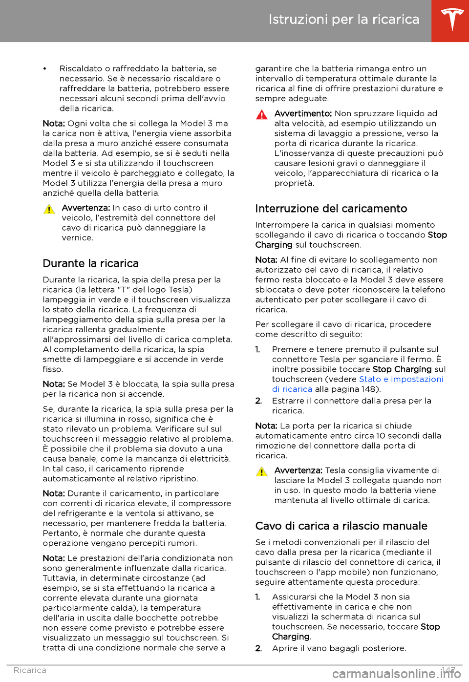 TESLA MODEL 3 2019  Manuale del proprietario (in Italian) 