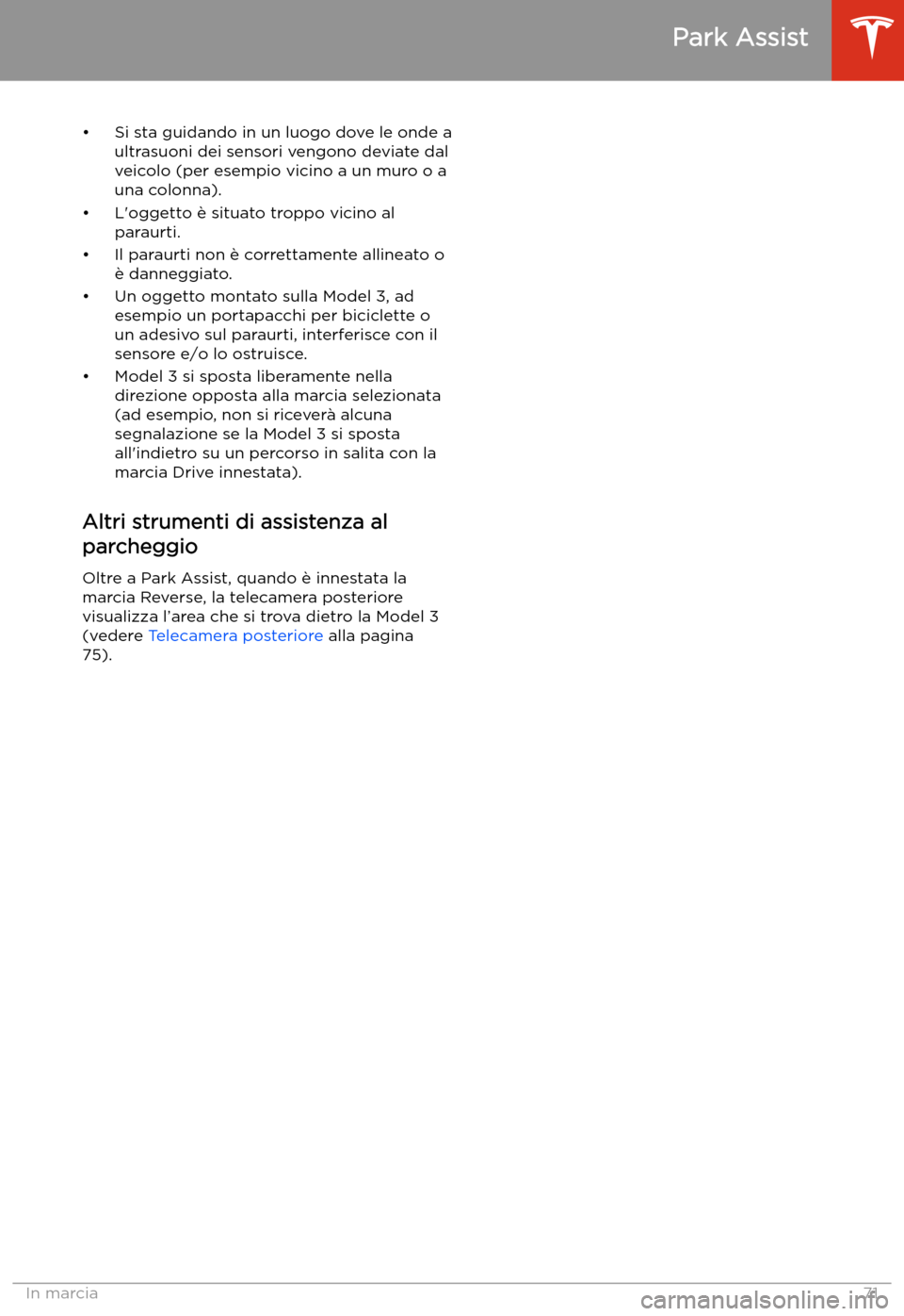 TESLA MODEL 3 2019  Manuale del proprietario (in Italian) 