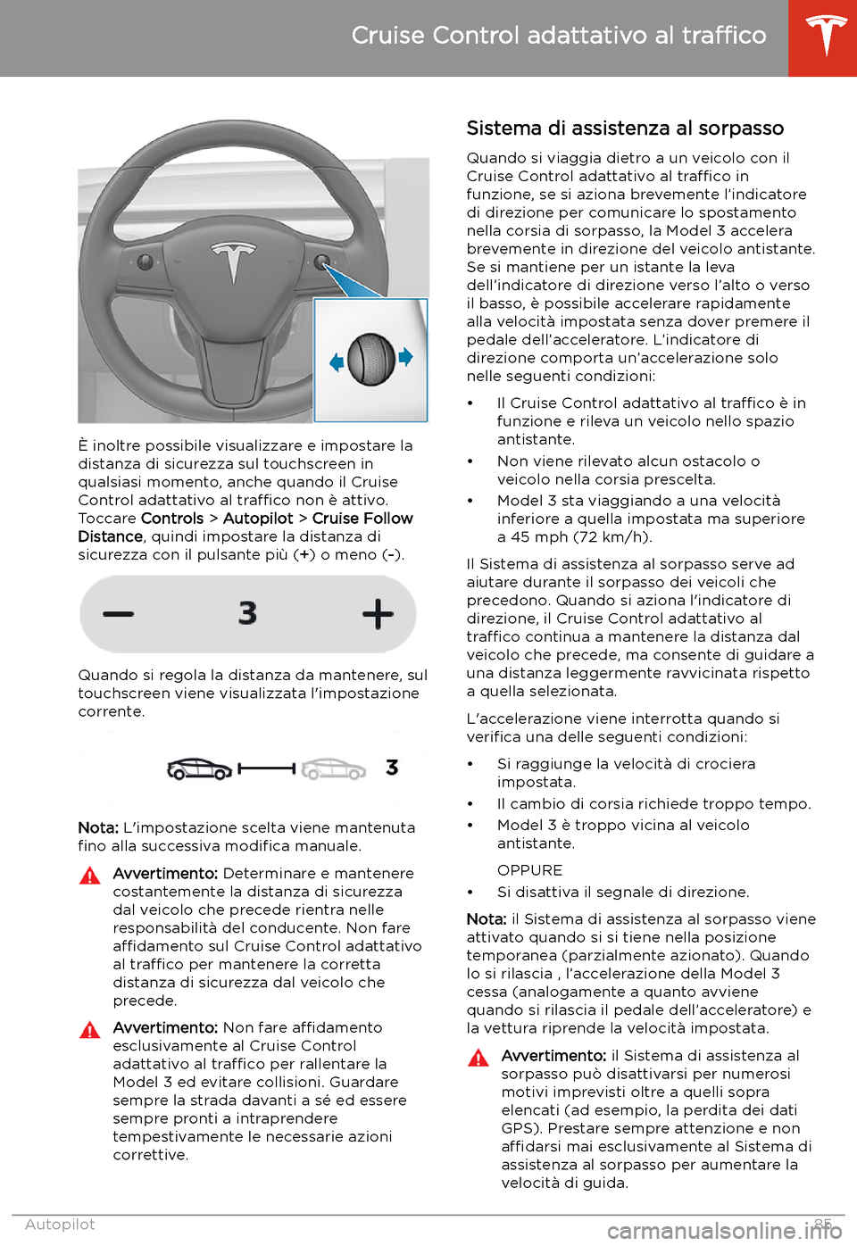 TESLA MODEL 3 2019  Manuale del proprietario (in Italian) 