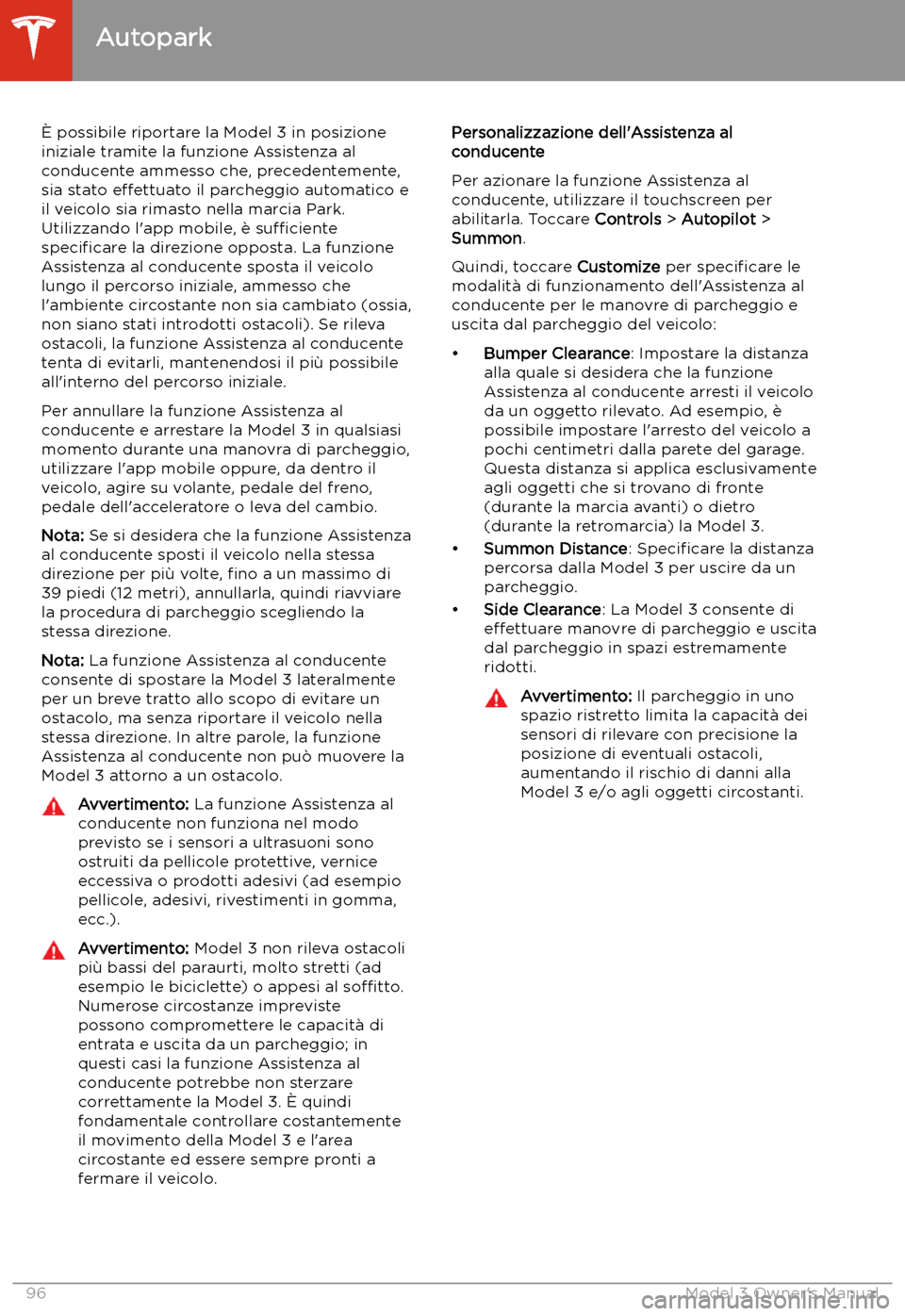 TESLA MODEL 3 2019  Manuale del proprietario (in Italian) 