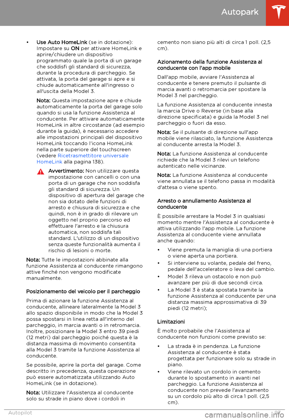 TESLA MODEL 3 2019  Manuale del proprietario (in Italian) 