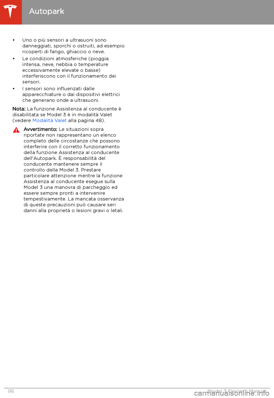 TESLA MODEL 3 2019  Manuale del proprietario (in Italian) 