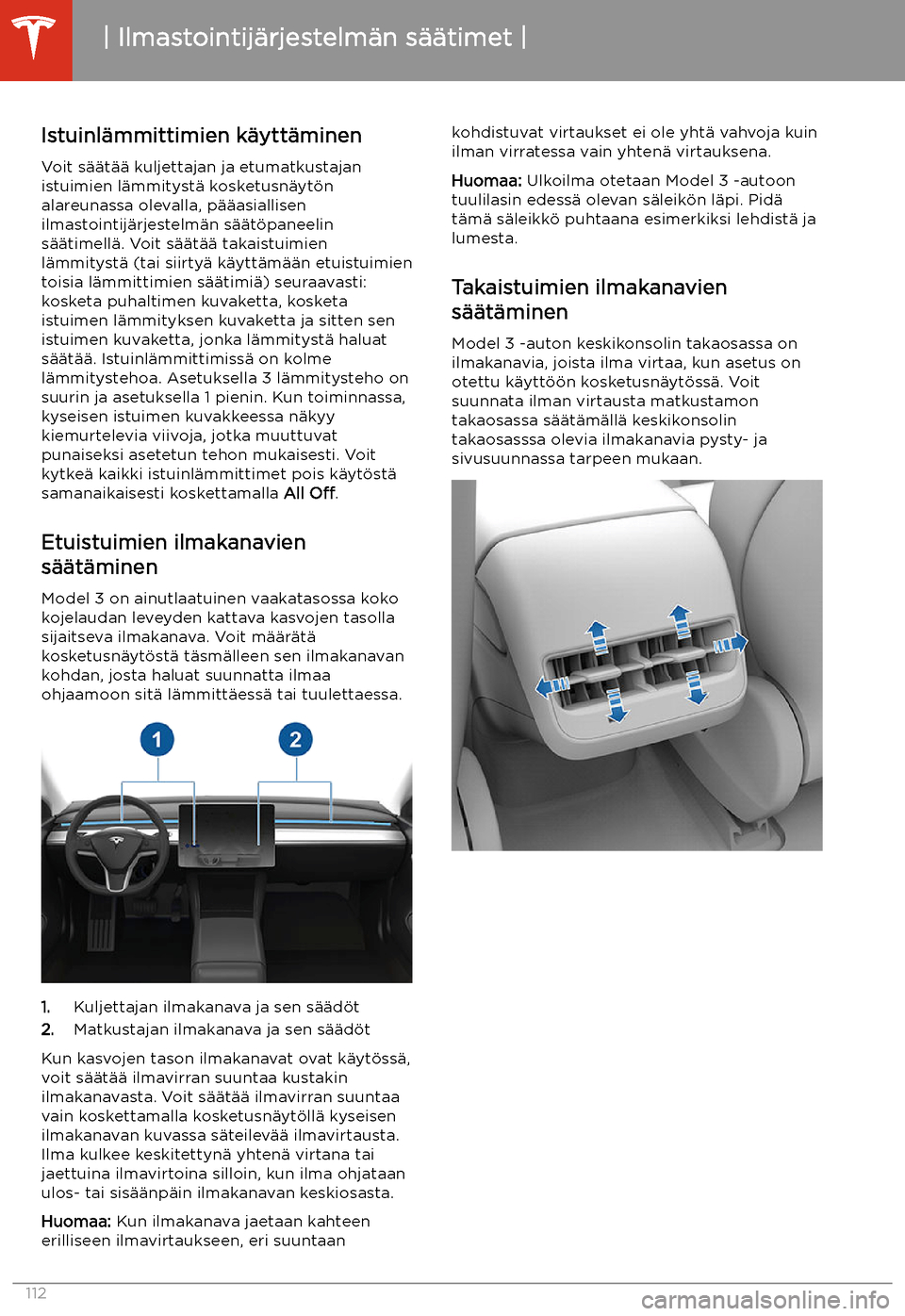 TESLA MODEL 3 2019  Omistajan käsikirja (in Finnish)  Istuinl