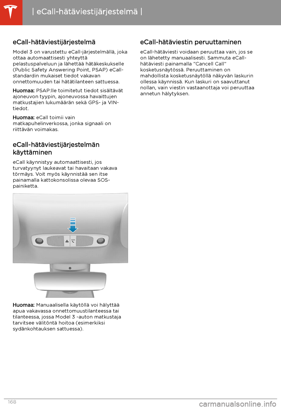 TESLA MODEL 3 2019  Omistajan käsikirja (in Finnish)  eCall-h