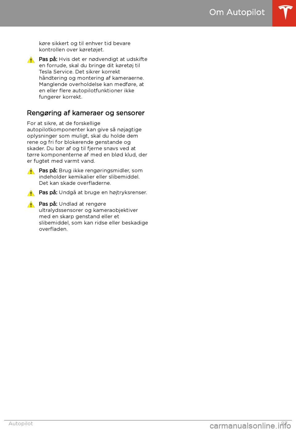 TESLA MODEL S 2020  Instruktionsbog (in Danish) k
