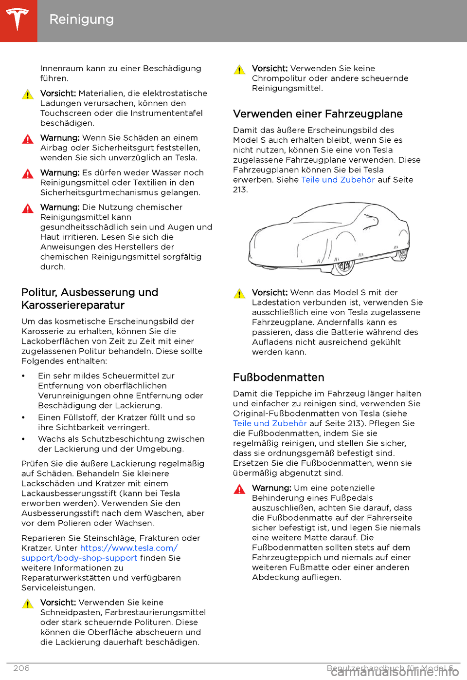 TESLA MODEL S 2020  Betriebsanleitung (in German) Innenraum kann zu einer Besch