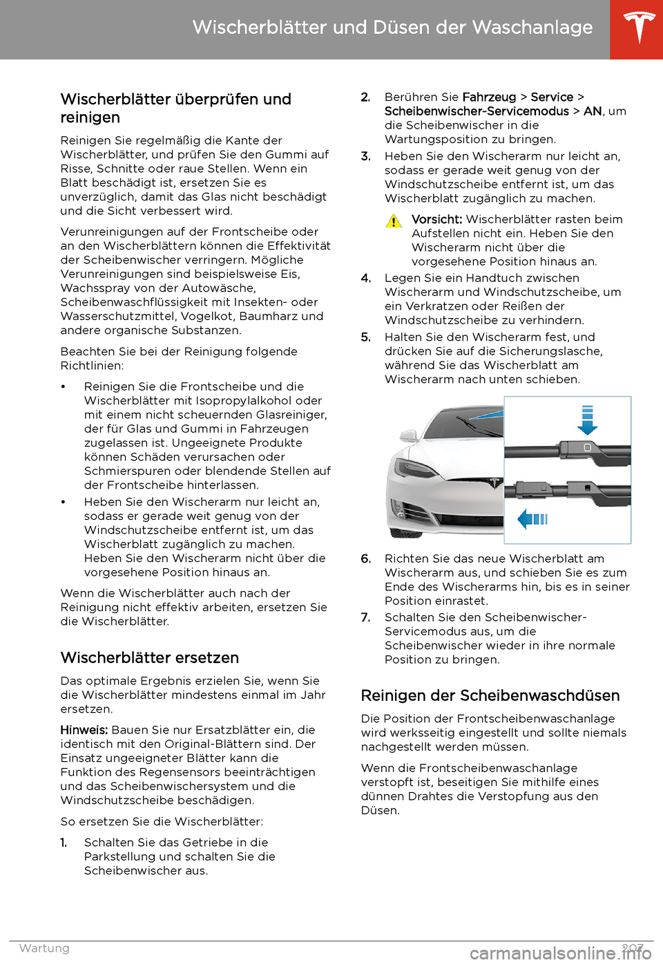 TESLA MODEL S 2020  Betriebsanleitung (in German) Wischerbl