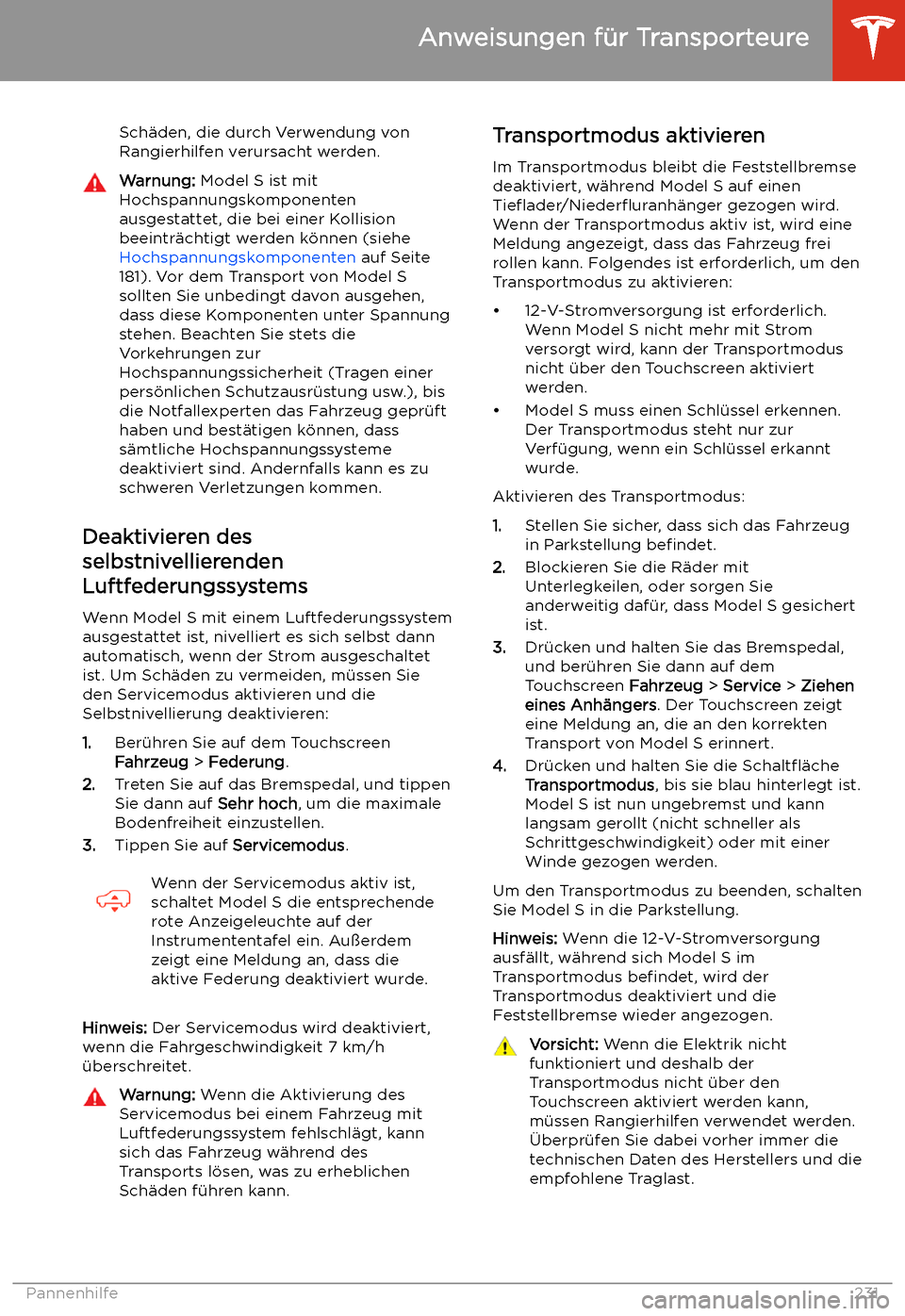 TESLA MODEL S 2020  Betriebsanleitung (in German) Sch