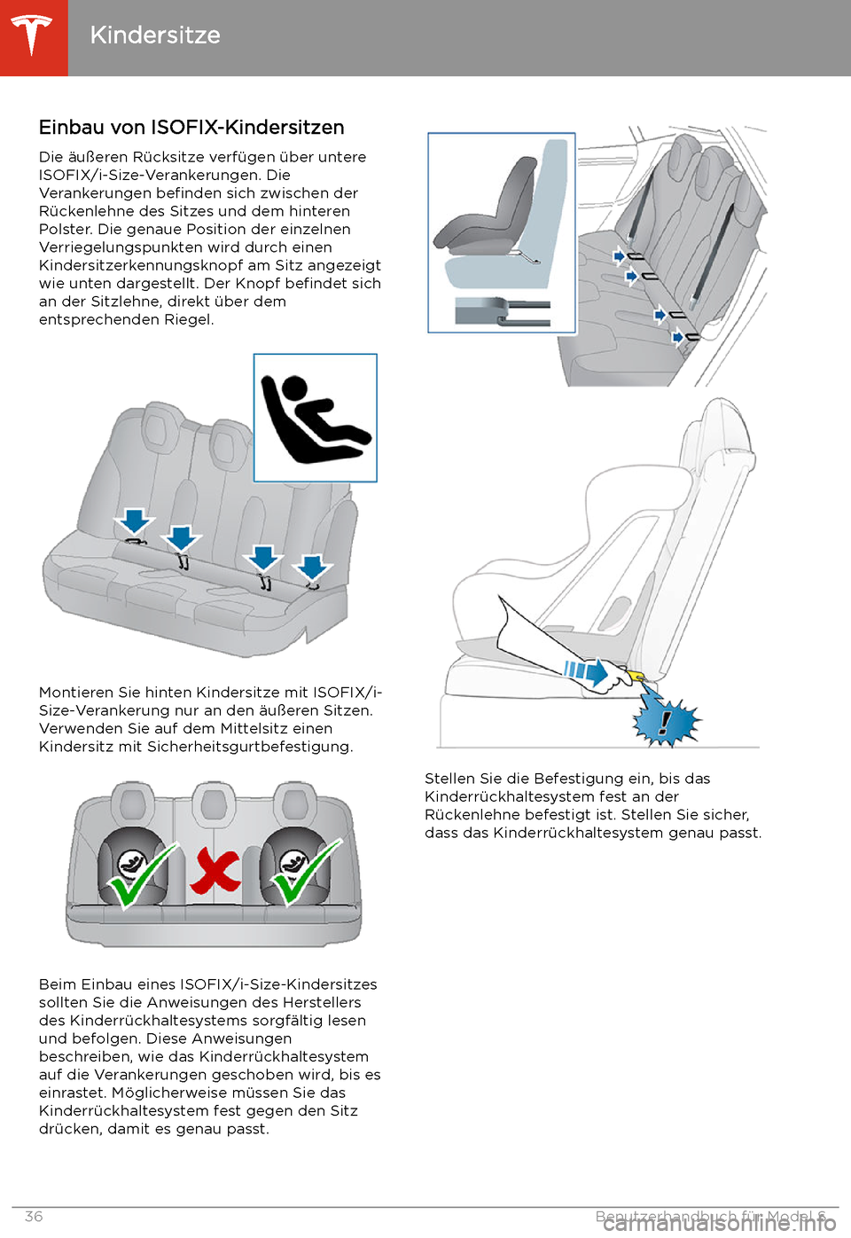 TESLA MODEL S 2020  Betriebsanleitung (in German) Einbau von ISOFIX-KindersitzenDie 