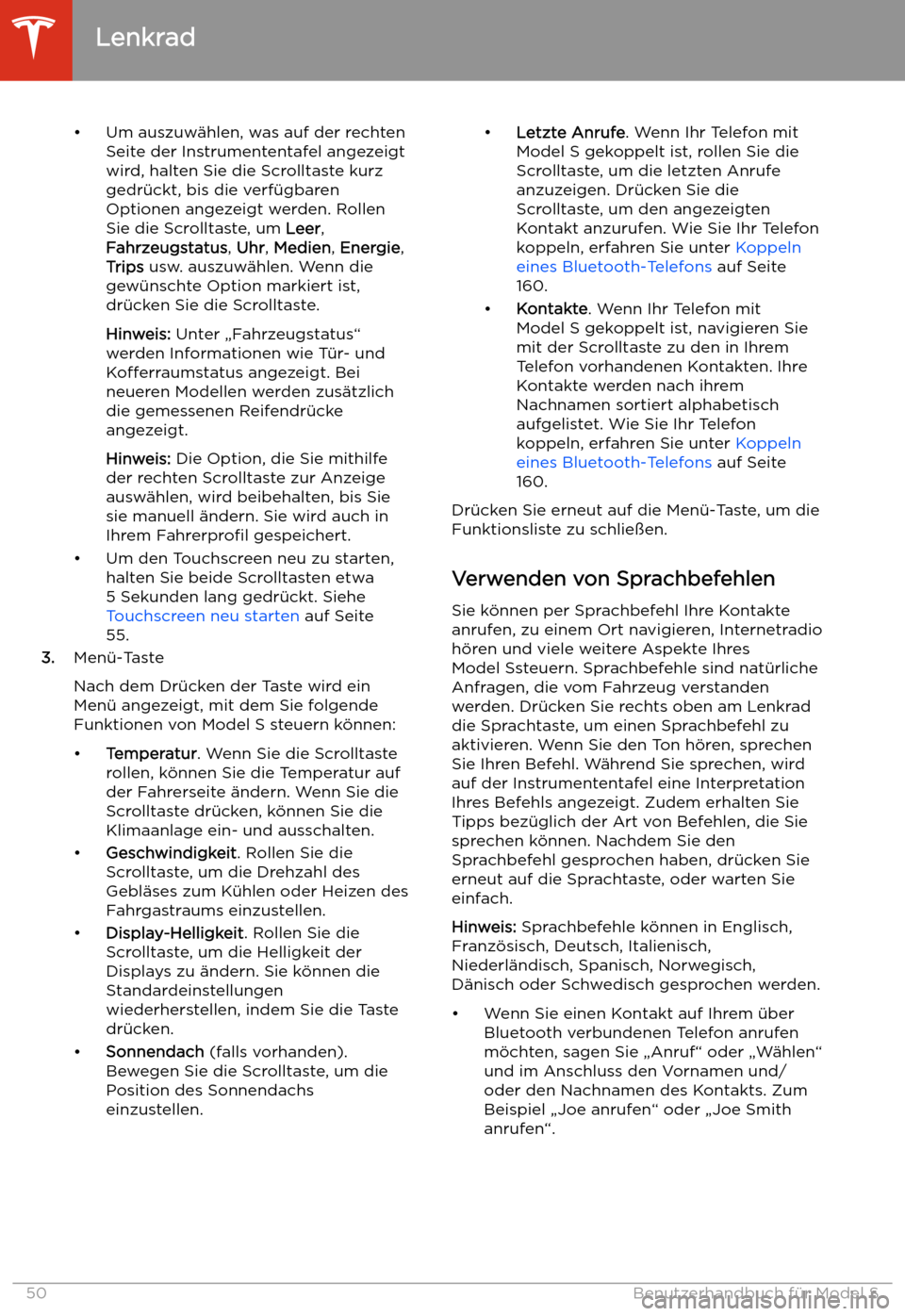 TESLA MODEL S 2020  Betriebsanleitung (in German) 