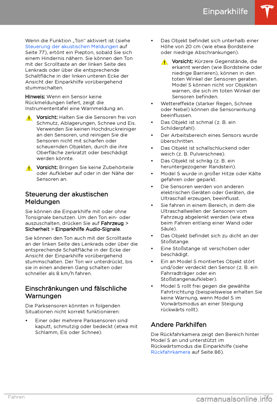TESLA MODEL S 2020  Betriebsanleitung (in German) Wenn die Funktion 