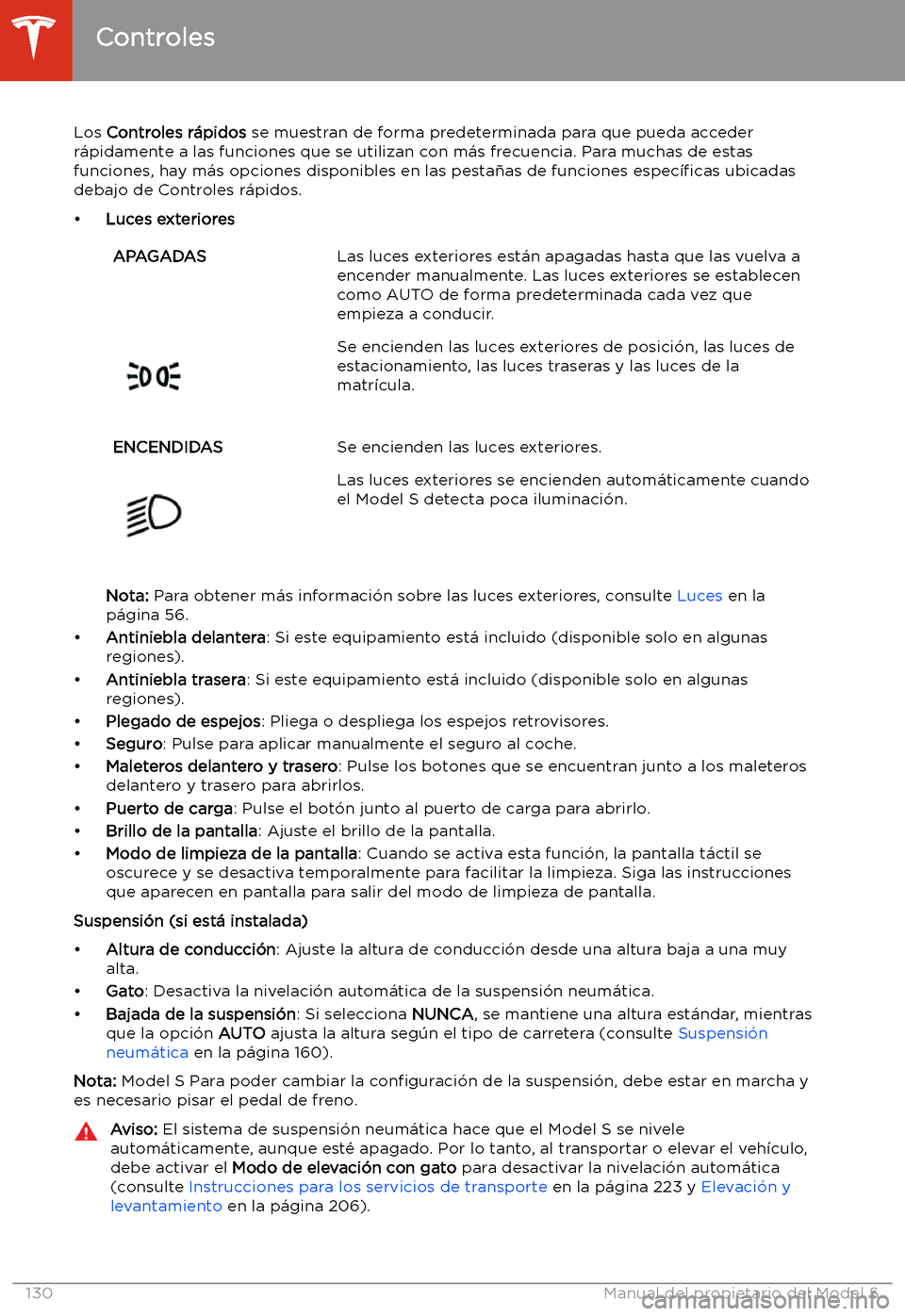 TESLA MODEL S 2020  Manual del propietario (in Spanish)  Los Controles r