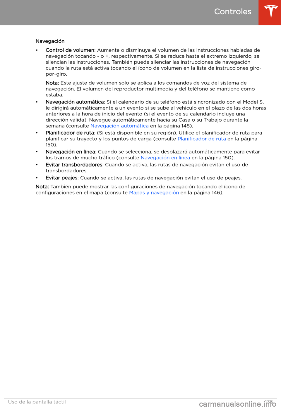 TESLA MODEL S 2020  Manual del propietario (in Spanish)  Navegaci