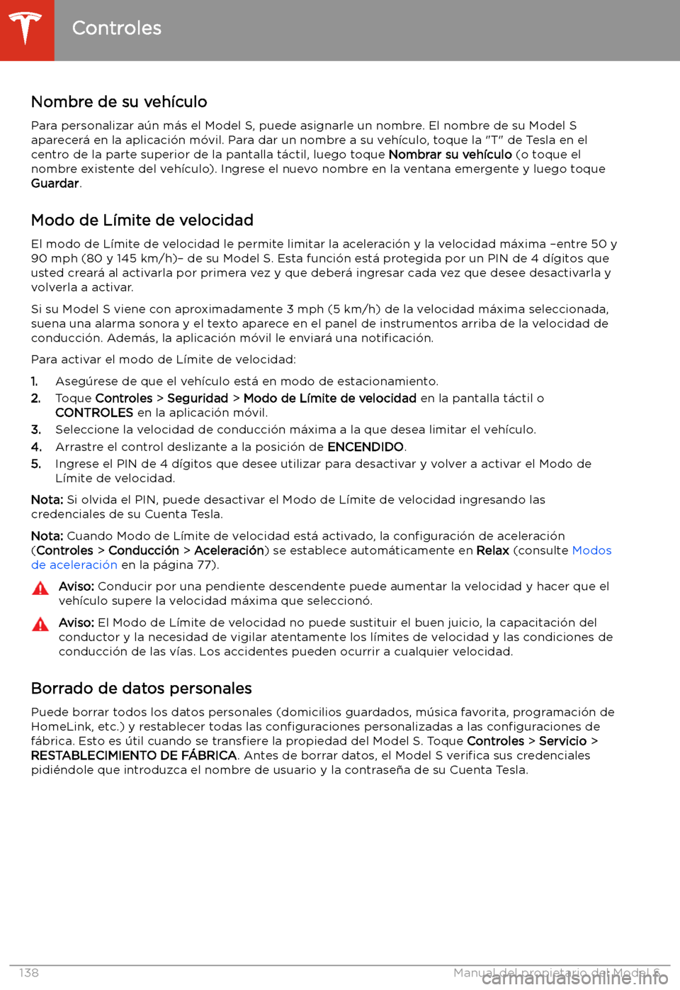 TESLA MODEL S 2020  Manual del propietario (in Spanish)  Nombre de su veh