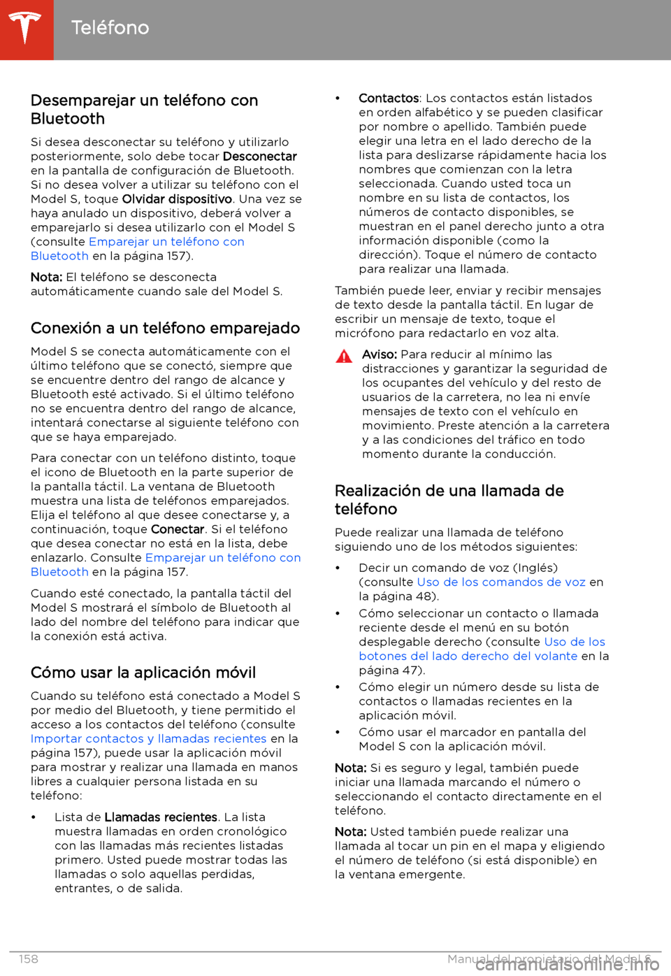 TESLA MODEL S 2020  Manual del propietario (in Spanish)  Desemparejar un tel