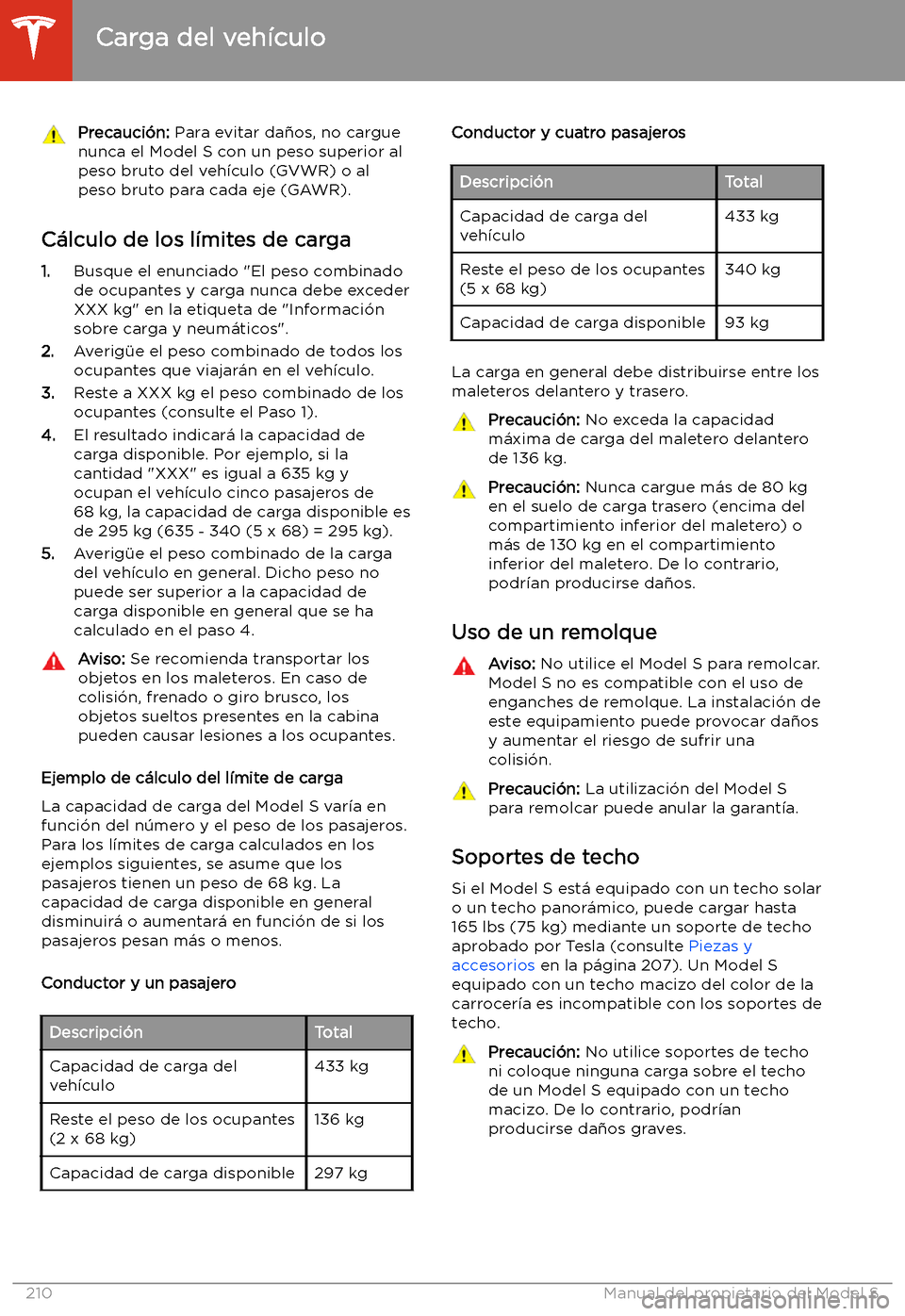 TESLA MODEL S 2020  Manual del propietario (in Spanish)  Precauci