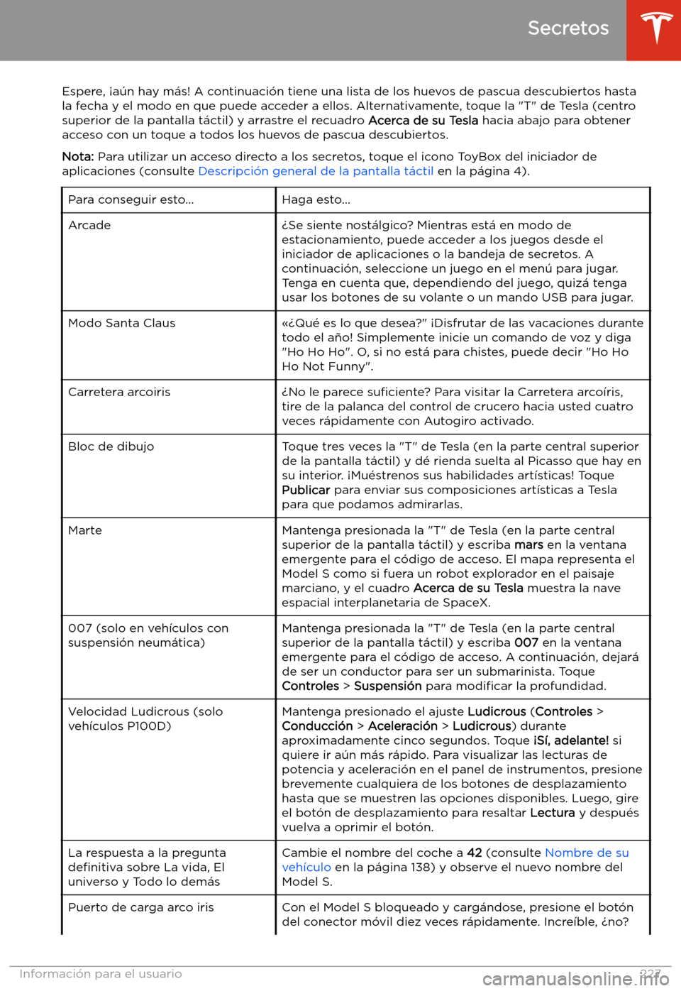 TESLA MODEL S 2020  Manual del propietario (in Spanish)  Informaci