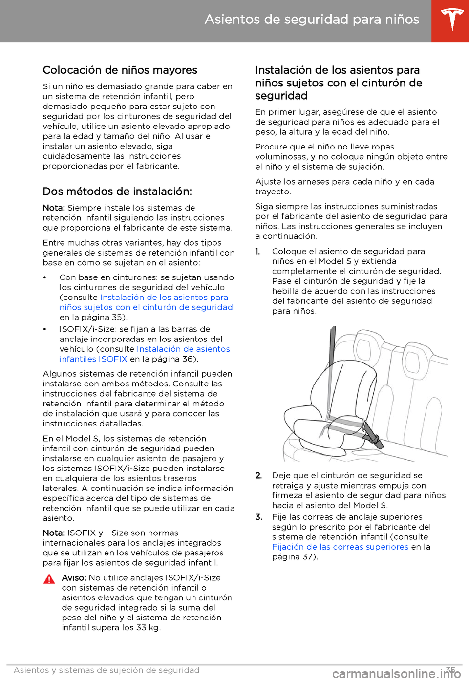 TESLA MODEL S 2020  Manual del propietario (in Spanish)  Colocaci