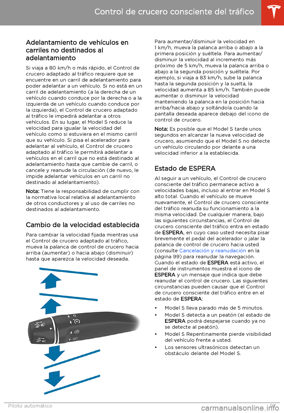 TESLA MODEL S 2020  Manual del propietario (in Spanish)  Adelantamiento de veh